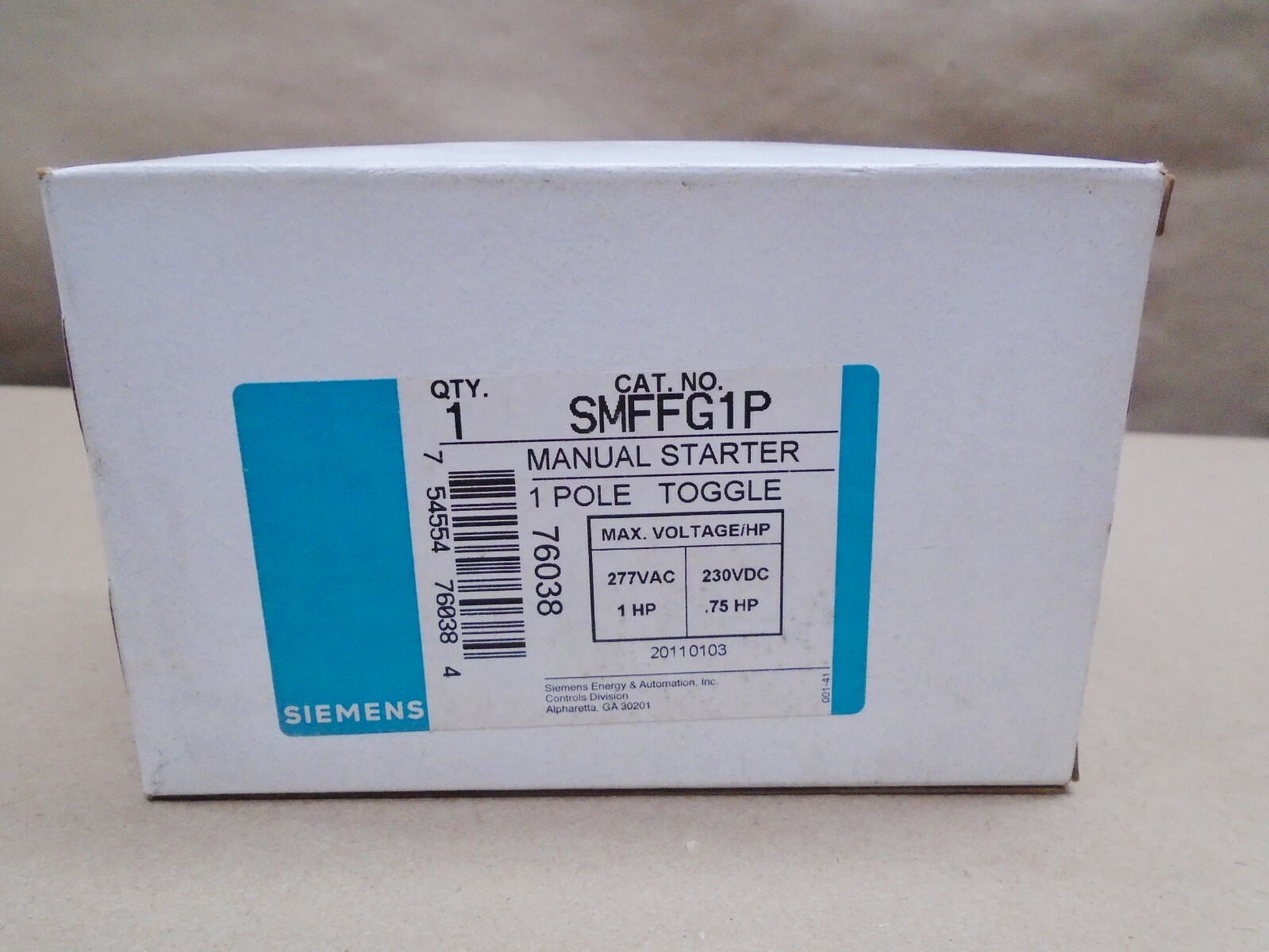 3 Lot NEW Siemens SMFFG1P Manual Starter 1 Pole Toggle 277 Volt AC/30 Volt DC
