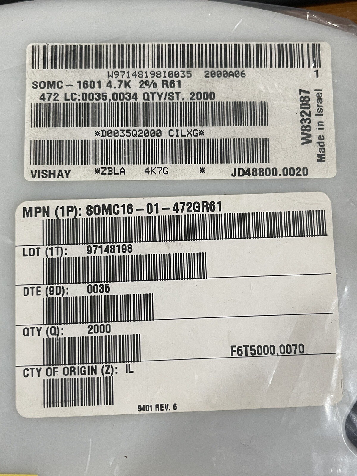 SOMC1601-472G 4.7KOhm 2% 16 PIN SMD BUSSED RESISTOR NETWORK DALE (LOT OF 100)