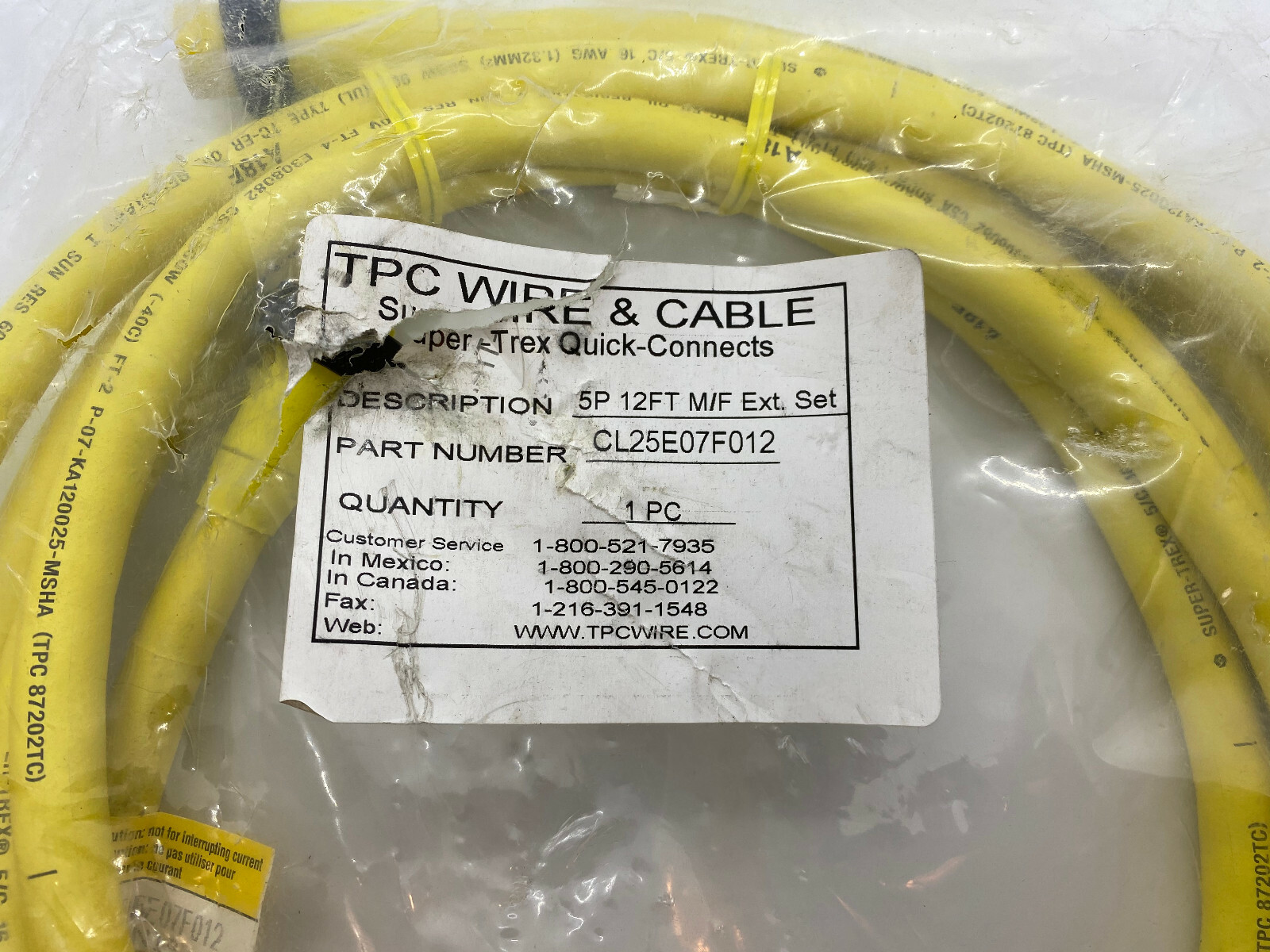 TPC WIRE & CABLE CL25E07F012 16 AWG, 5 POLE, CORDSET