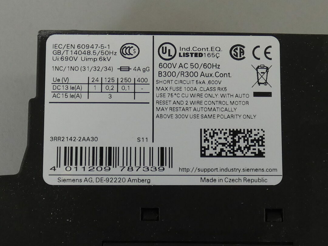 Siemens 3RR2142-2AA30 Monitoring Relay 24VAC/DC 4-40A – NEW Surplus!