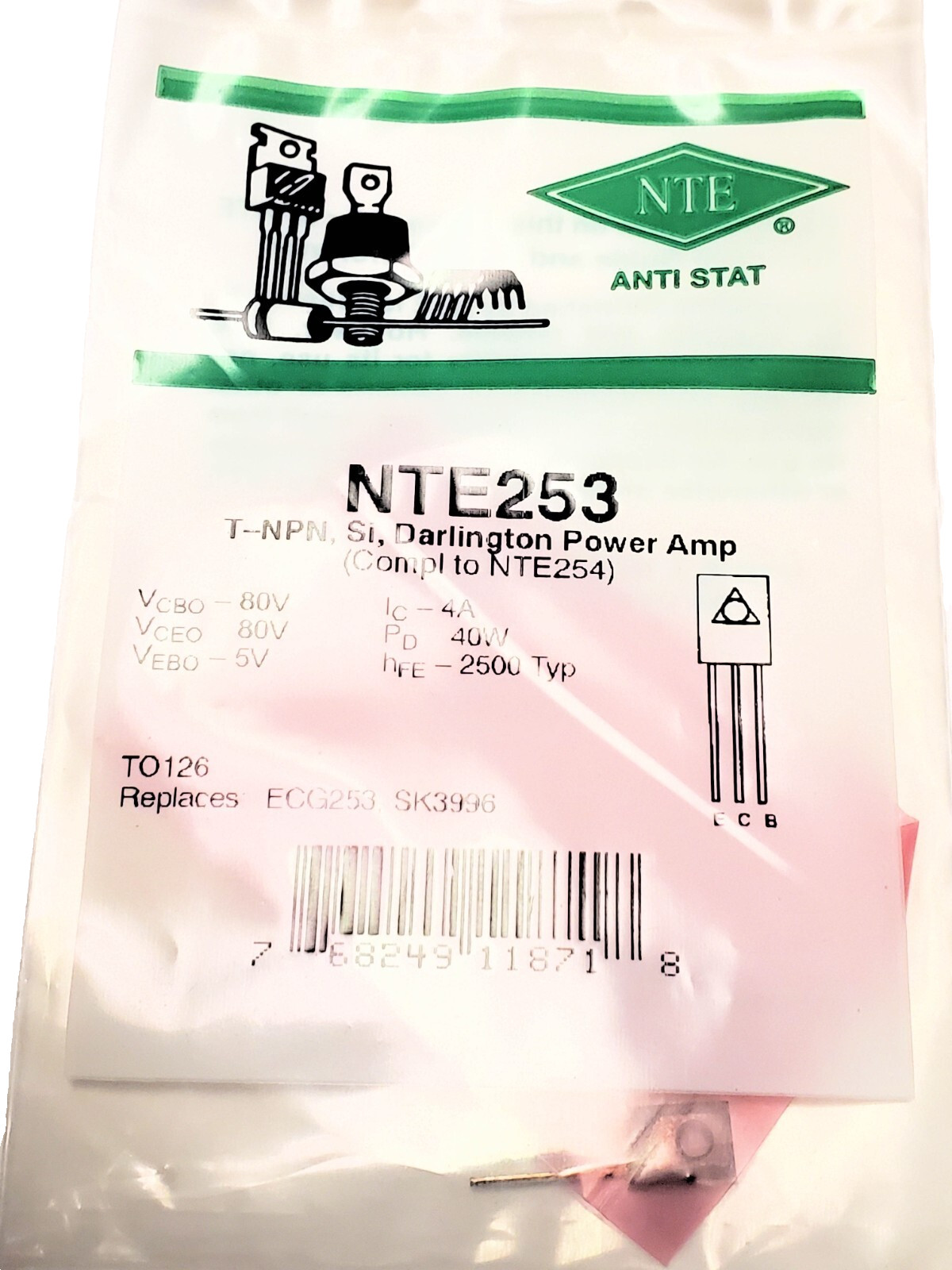 NTE253 “Original” NTE TO-126 Darlington Transistor AKA BD679 1 pc