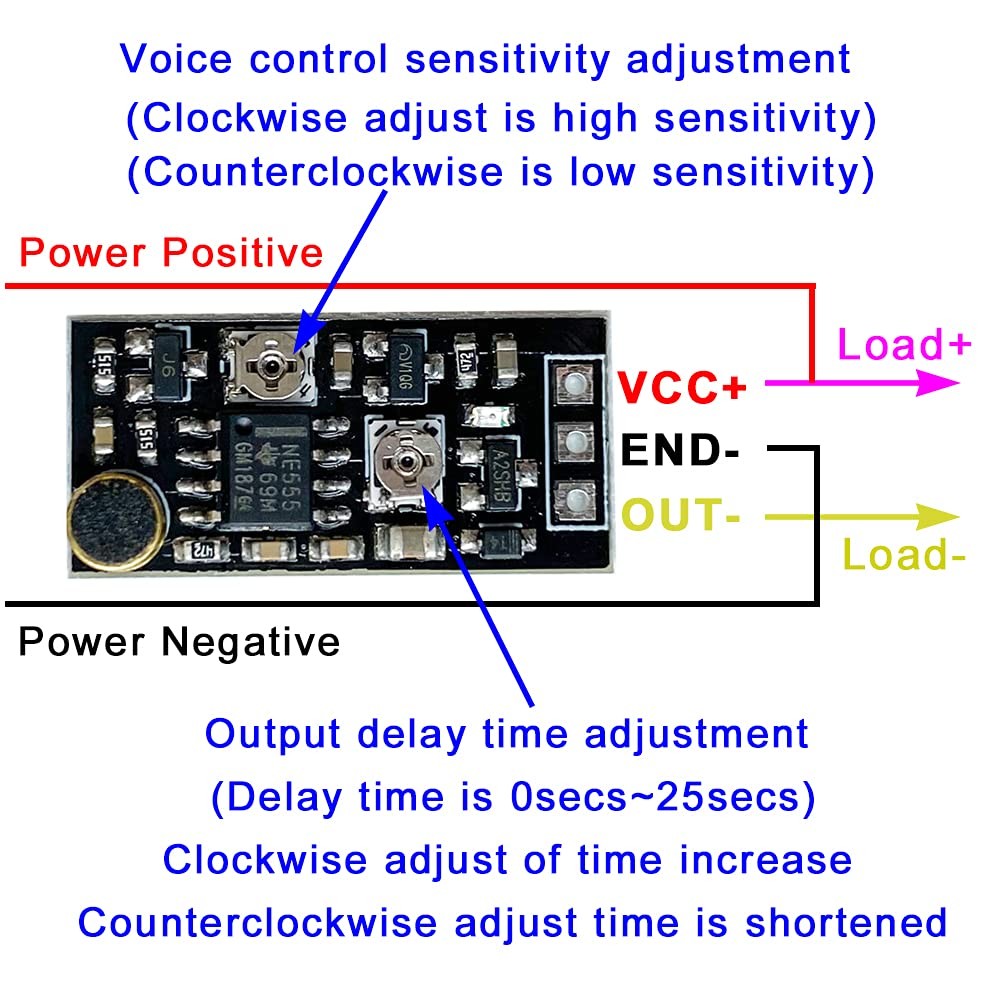 2PCS DC Voice Control Delay Switch Miniature Microphone Sound Activated Time