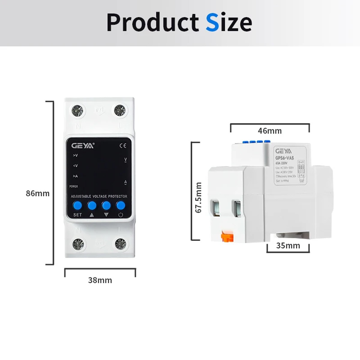 GEYA GPS6 Digital Display Voltage Current KWH Protector Protect 2P 40/63/80A 110