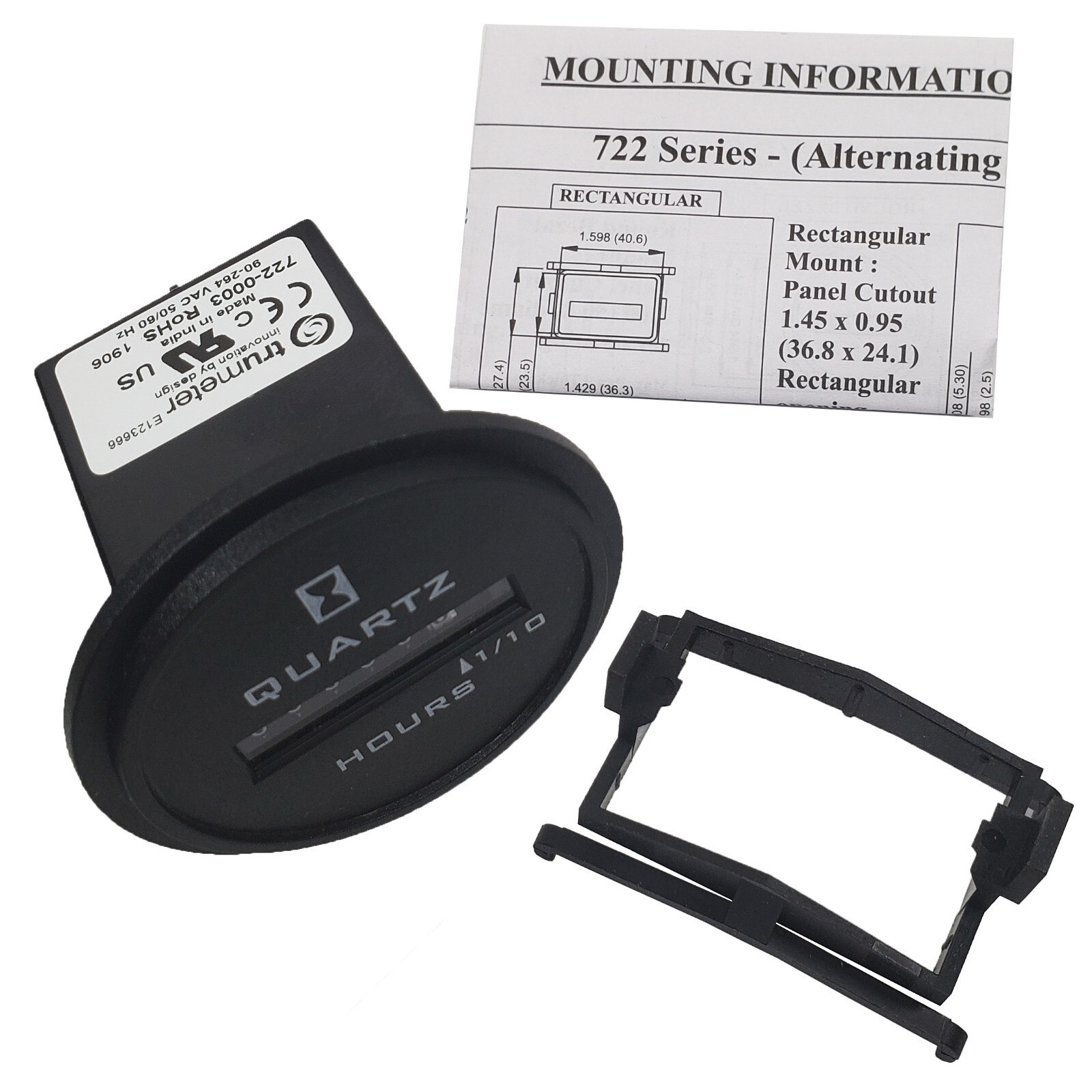Hour Meter 2″ Round Flush Panel Mount 90-264VAC, TruMeter 722-0003 for Generator