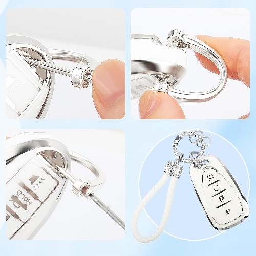 TPU Key Fob Cover with 4-Button Design and Keychain, Bling Car Accessories Prote