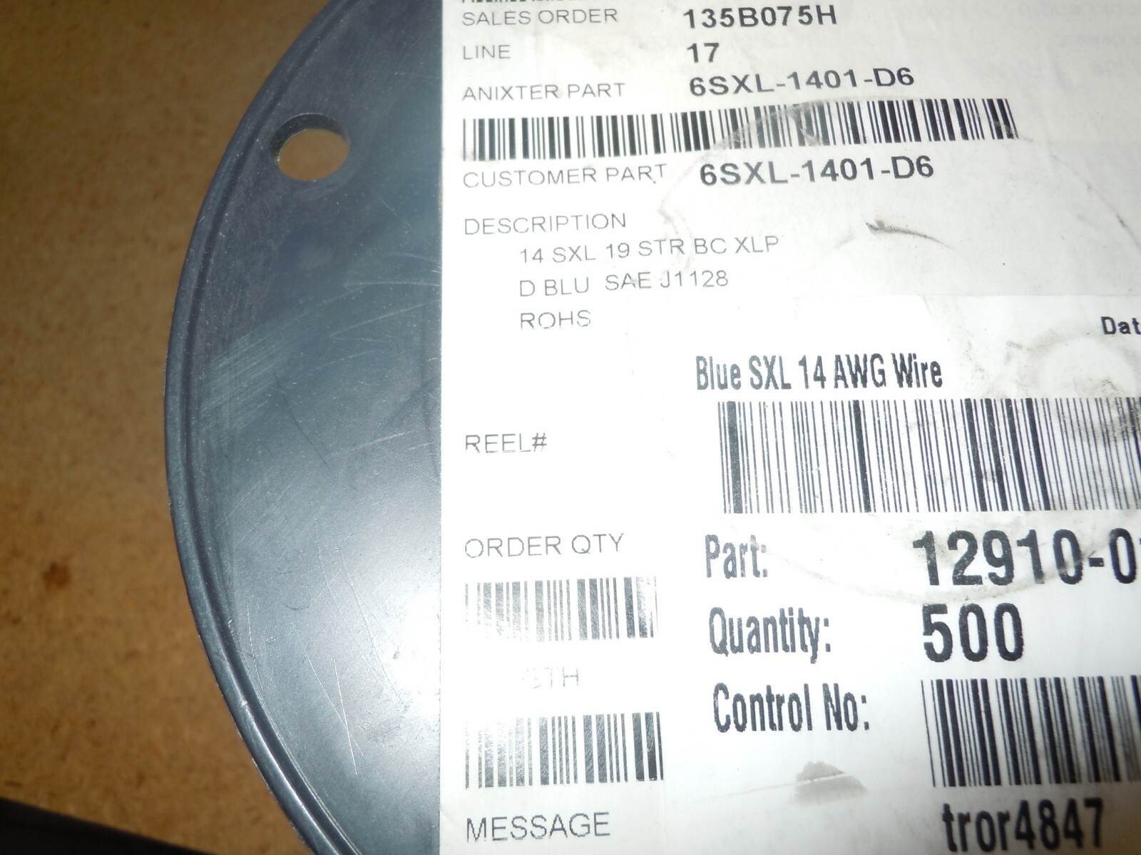 6SXL-1401-D6 Type SXL SAE J1128. Stranded bare copper conductor automotive 500′