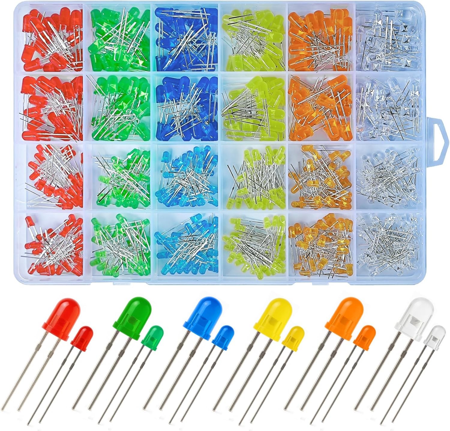 600Pcs 3mm 5mm LED Assortment Kit 6 Colors White Red Blue Green Yellow