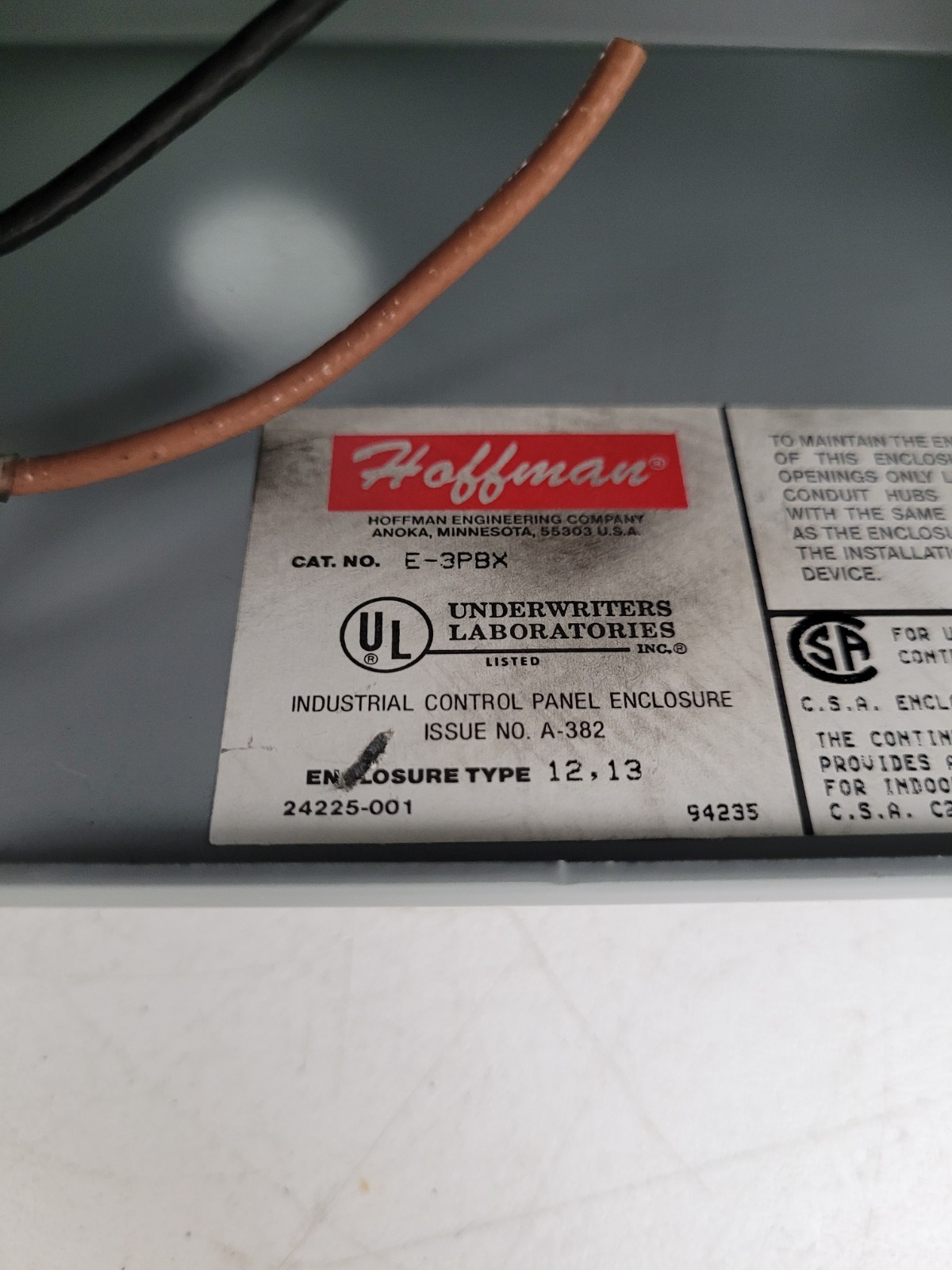 E-3PBX Hoffman Pushbutton Enclosure w/ Pushbutton and Red Light- Next Day Option