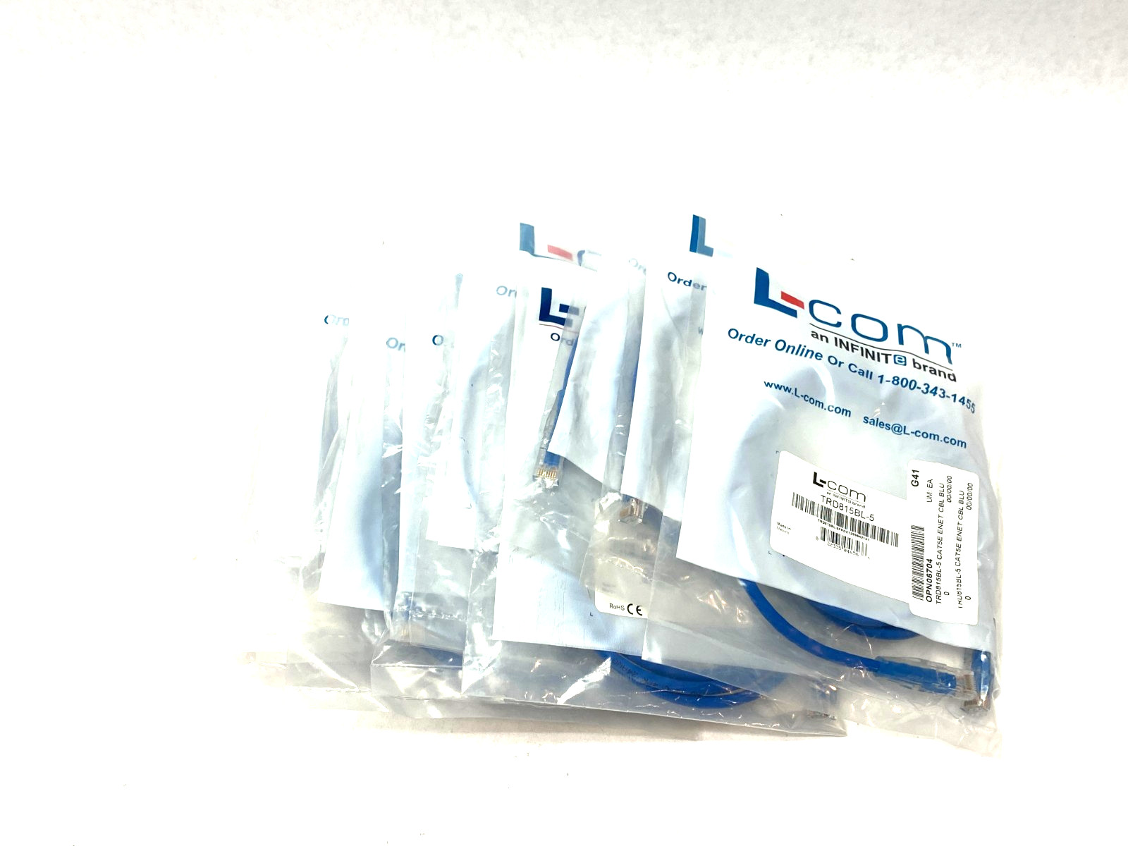 L-Com TRD815BL-5 Ethernet Patch Cord Cat5e Blue LOT OF 13