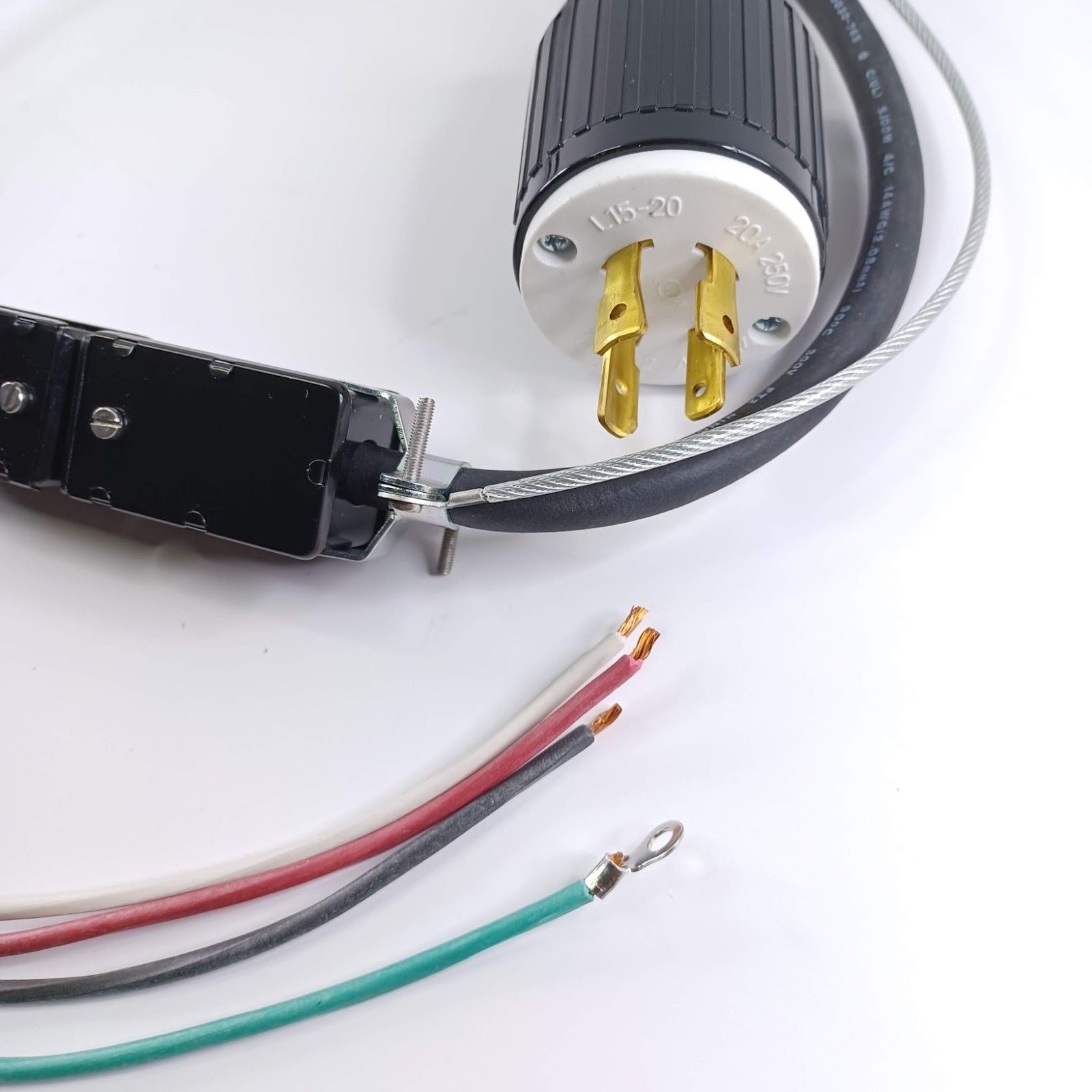 Power Cord L15-20 20A 250V plug with 5ft cable & Connectors Two Section