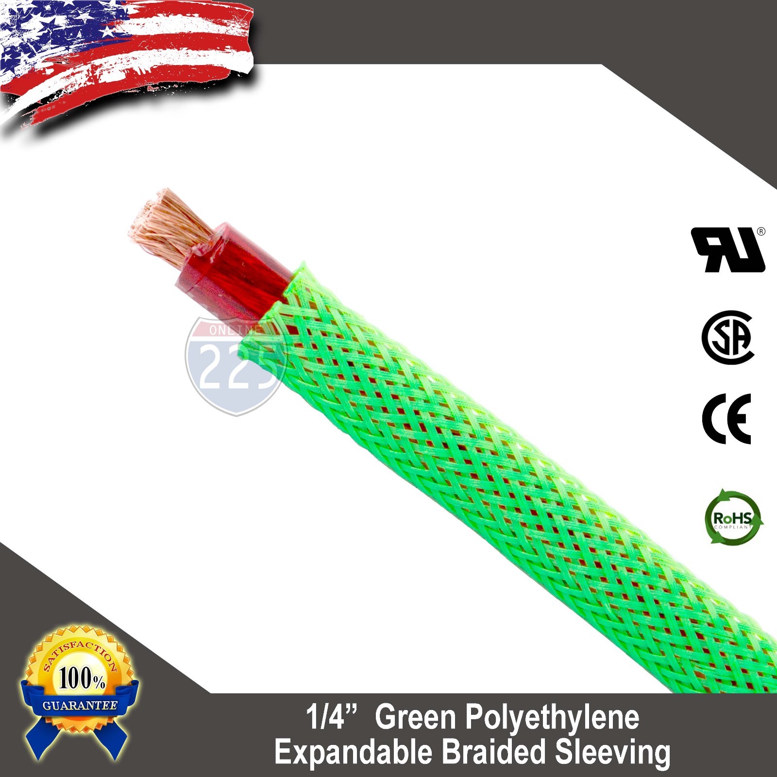 50 FT 1/4″ Green Expandable Wire Cable Sleeving Sheathing Braided Loom Tubing US
