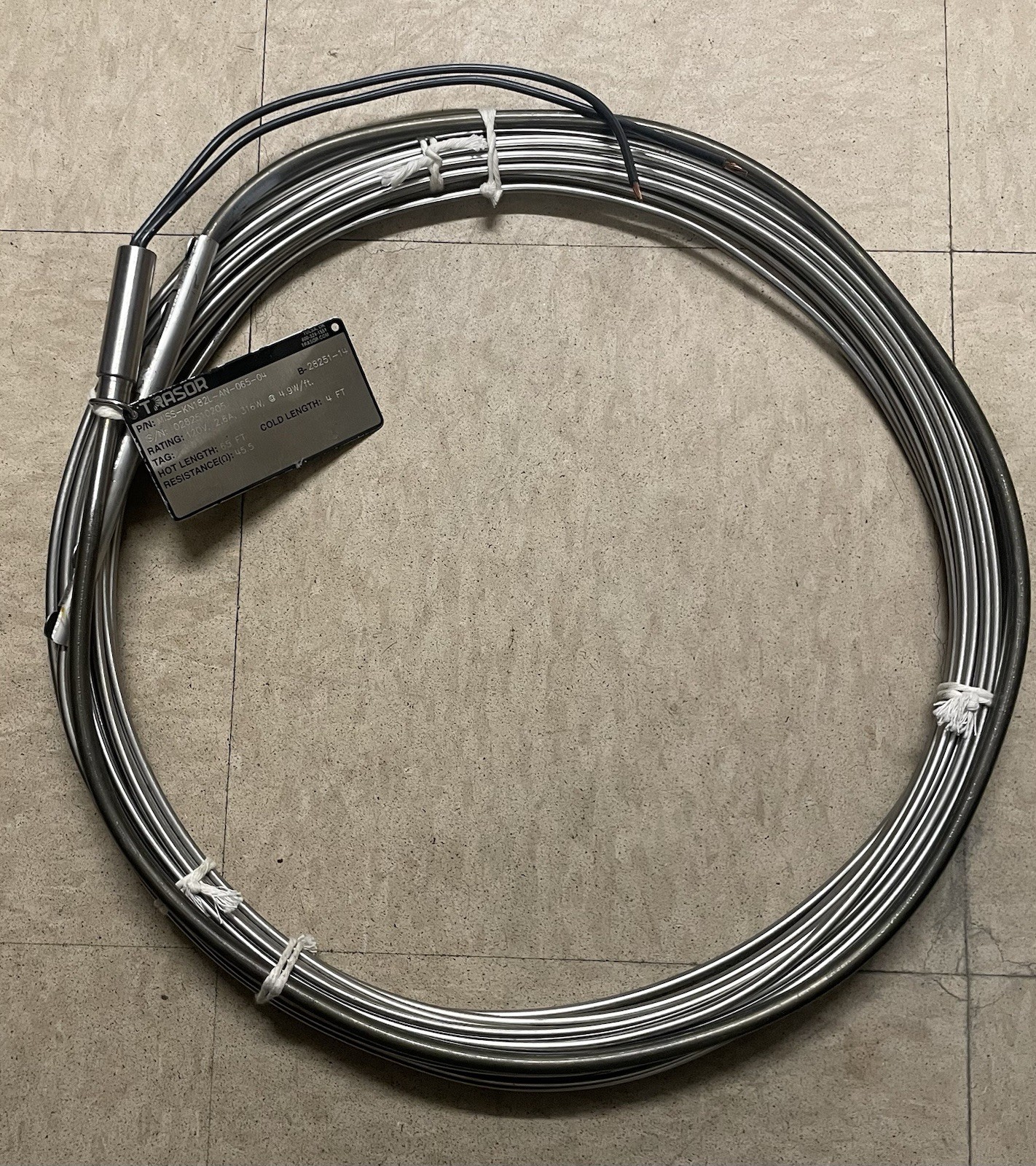 Trasor Mineral Insulated Heat Trace Cable. 5 Watts Per Foot 120v Ac. 65ft
