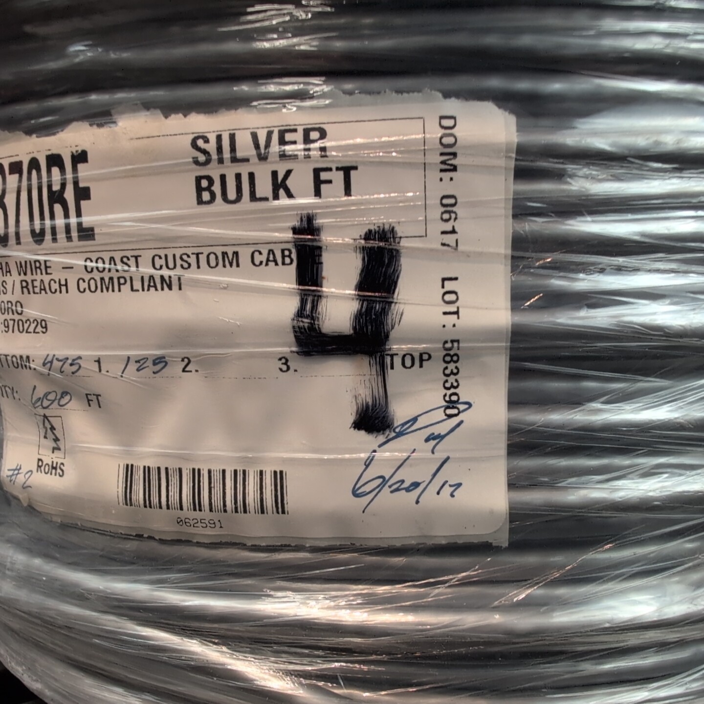ALPHA WIRE Silver Bulk FT 12370RE P/N 970229 600ft
