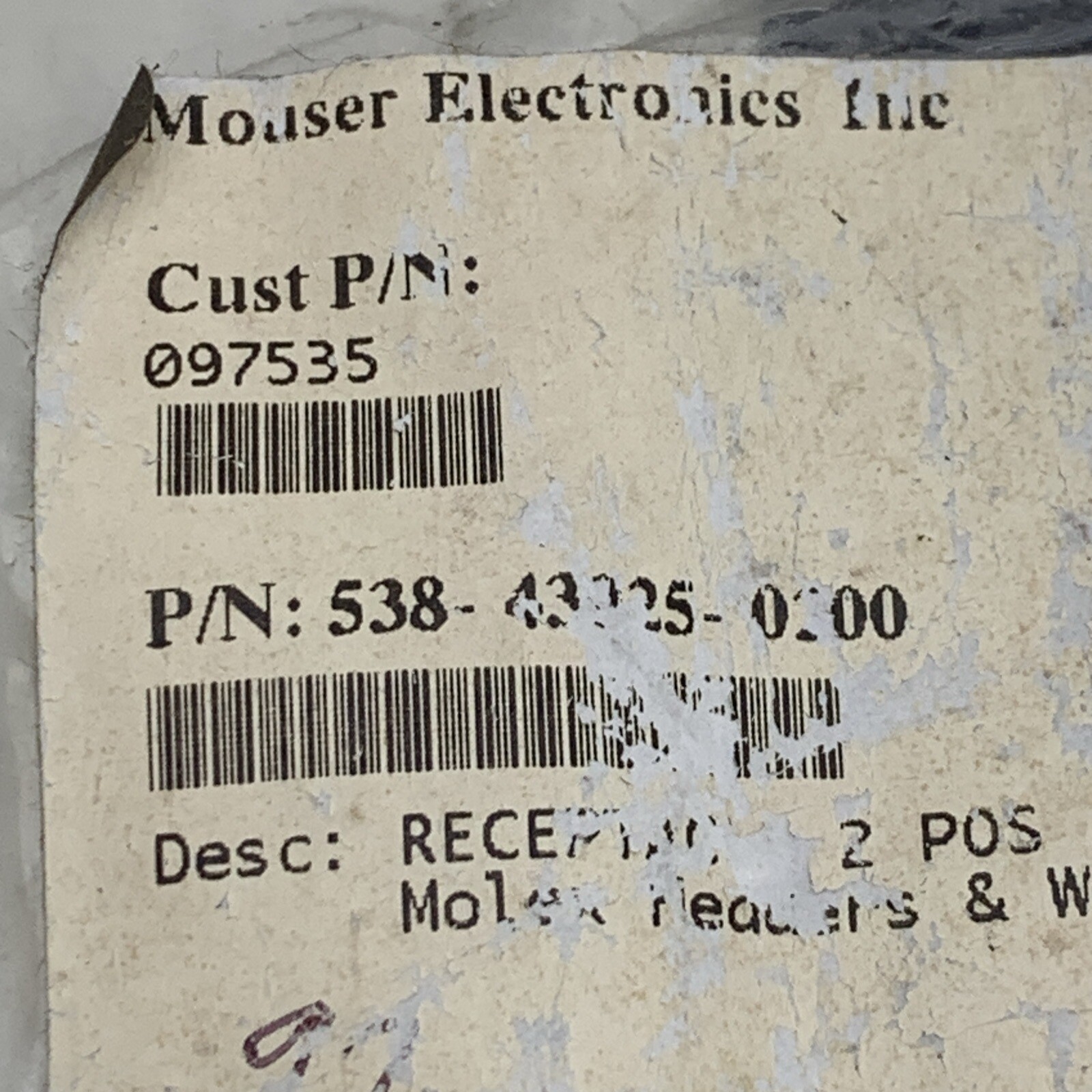 Lot of (97) Molex 538-43025-0200 Micro-Fit 3.0 Female Receptacle Wire 3MM 2-Pos