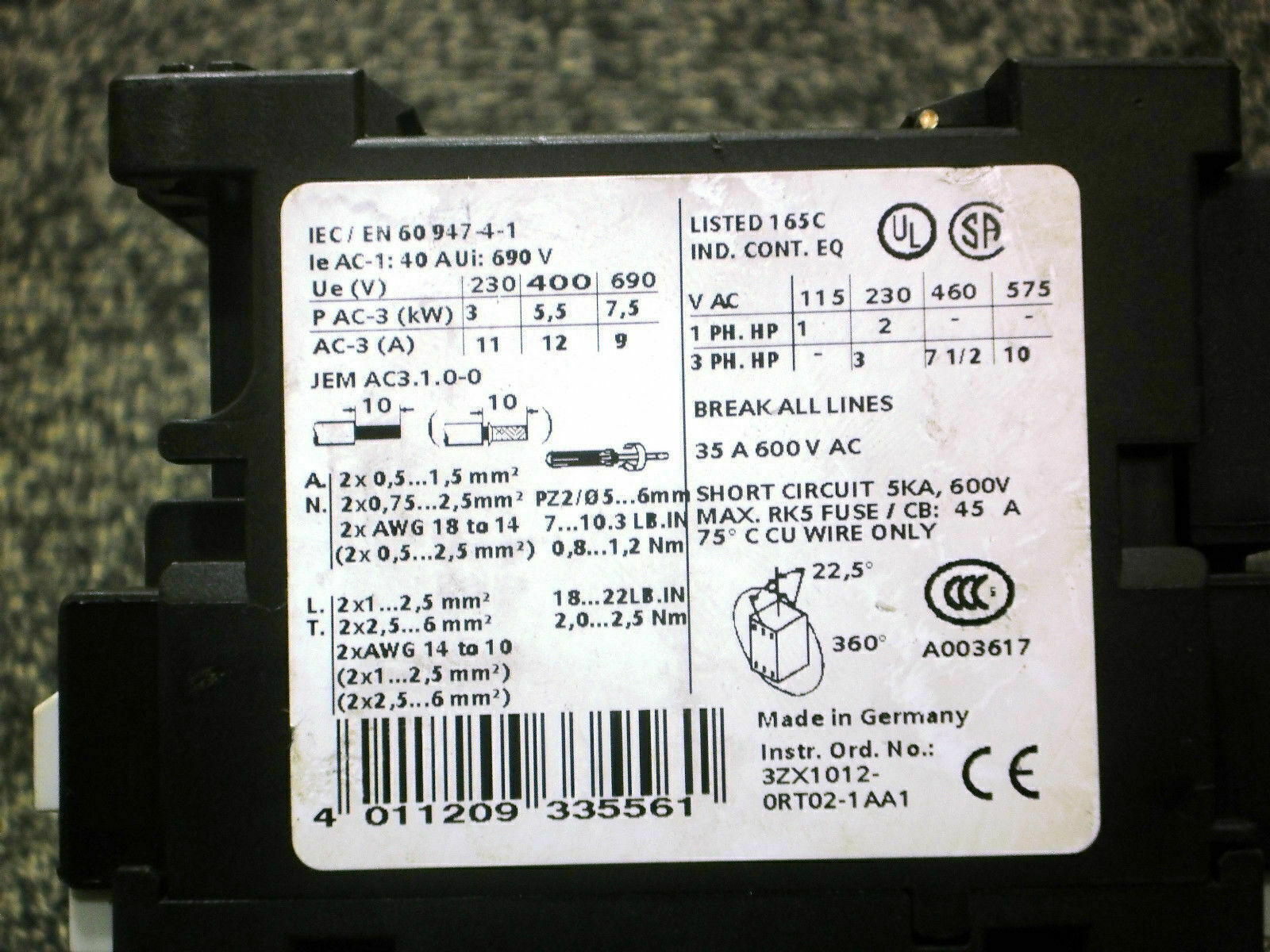 Siemens 3RH1921-1HA22.0 3RH19211HA220 Contact Block Auxilliary