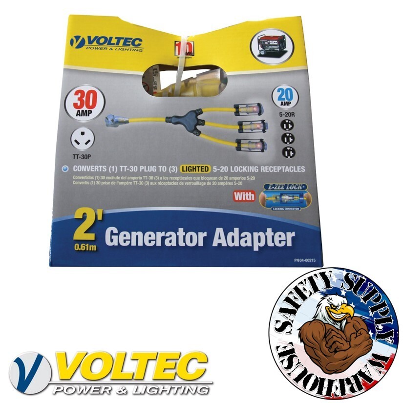 Voltec 04-00215 2′ W Generator Adapter – TT-30P to (3x) 5-20R with E-Zee Lock