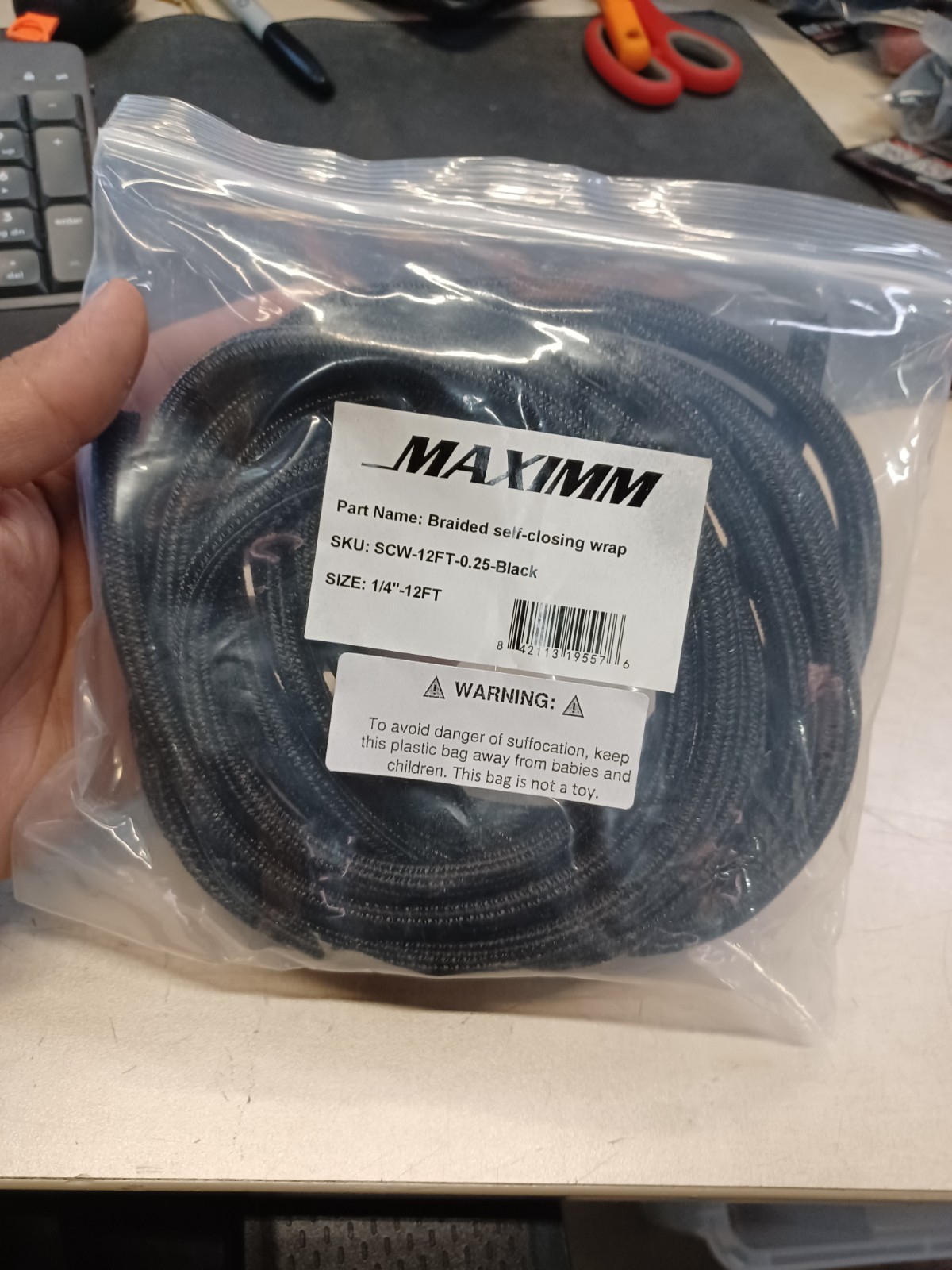 Maximm Braided Self Closing Wrap SCW-12FT-0.25 BLACK 1/4″-12FT