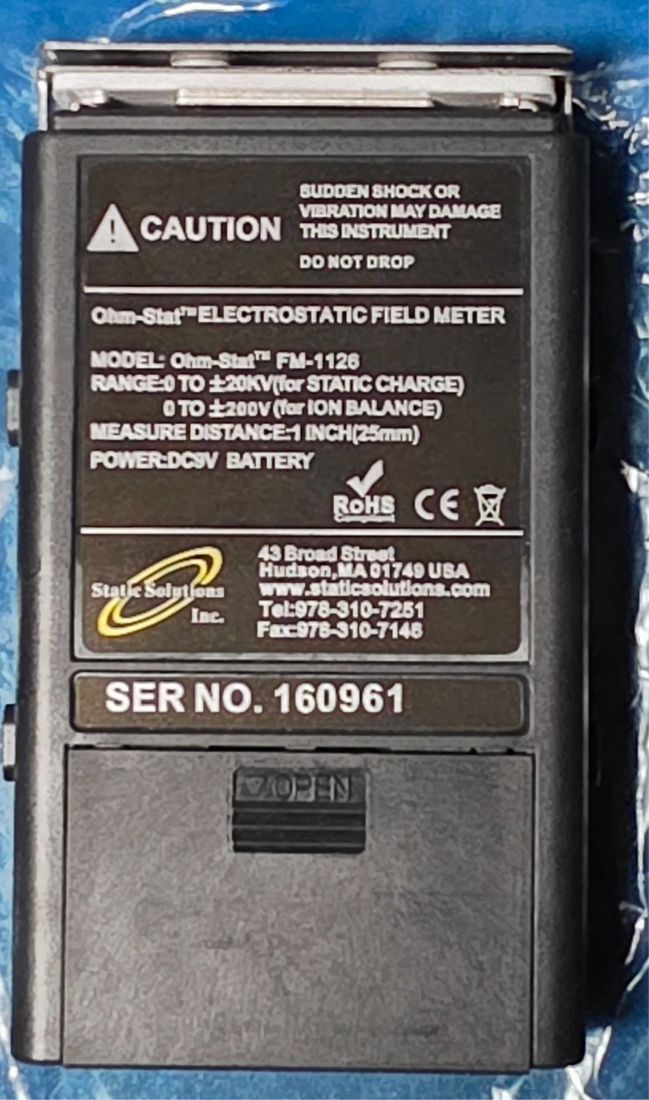 STATIC SOLUTIONS FM-1126 Ohm-Stat Electrostatic Field Meter