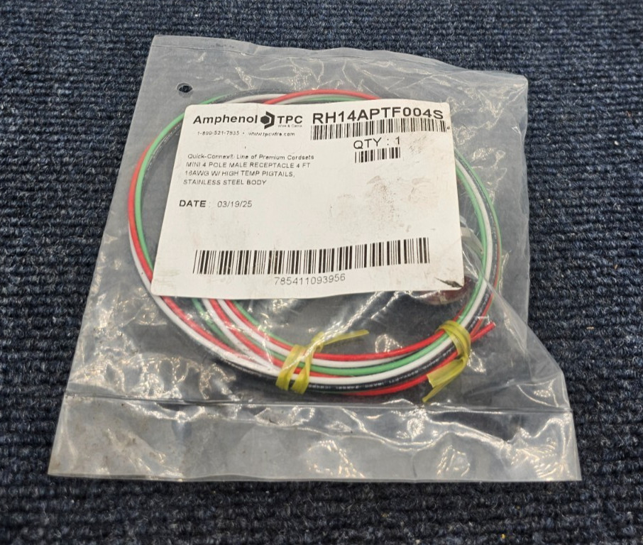 Amphenol TPC RH14APTF004S: Quick-Connex MINI 4 Pole Male Receptacle 4 FT 16 AWG