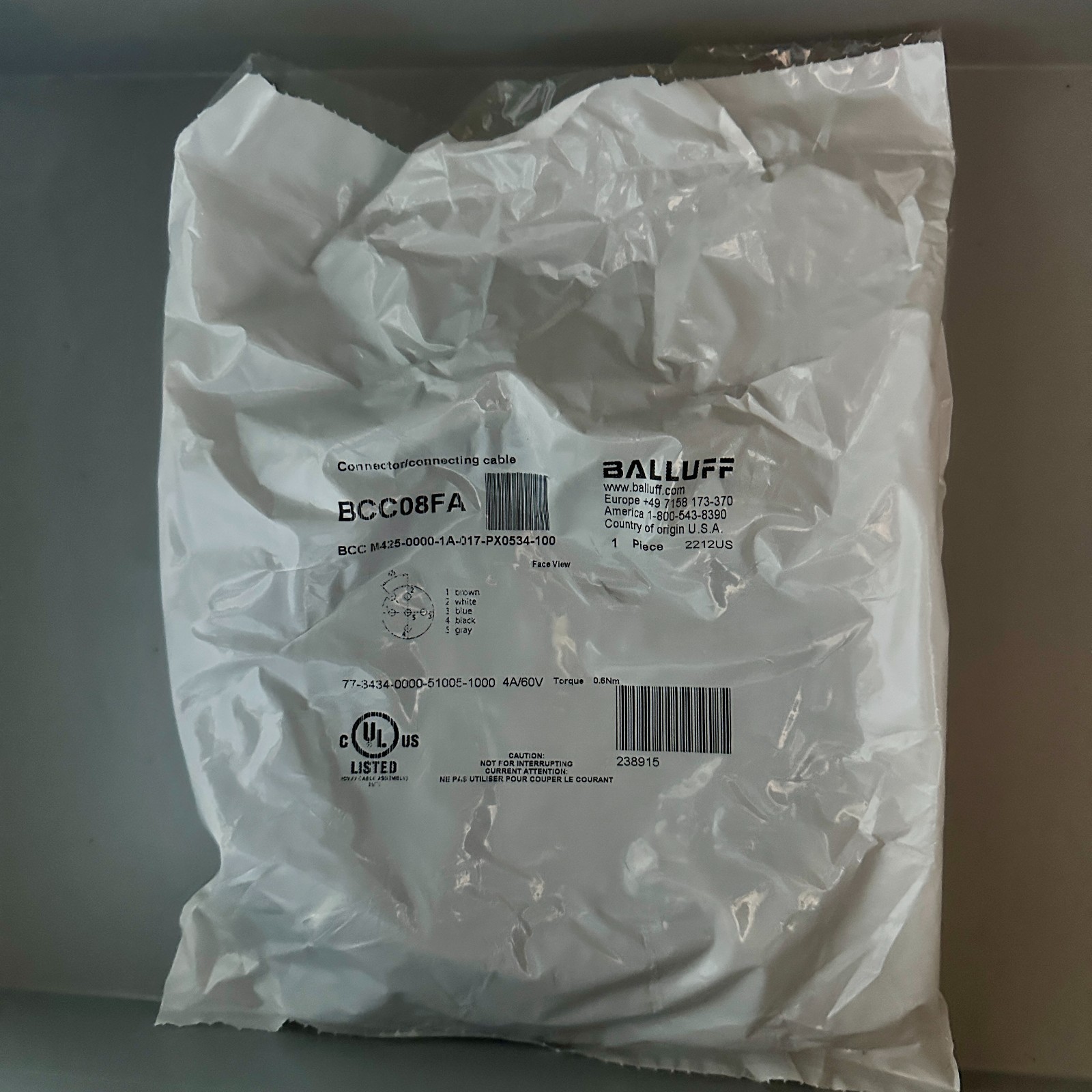 Balluff BCC08FA Sensor Cable M425-0000-1A-017-PX0534-10 M42500001A017PX053410