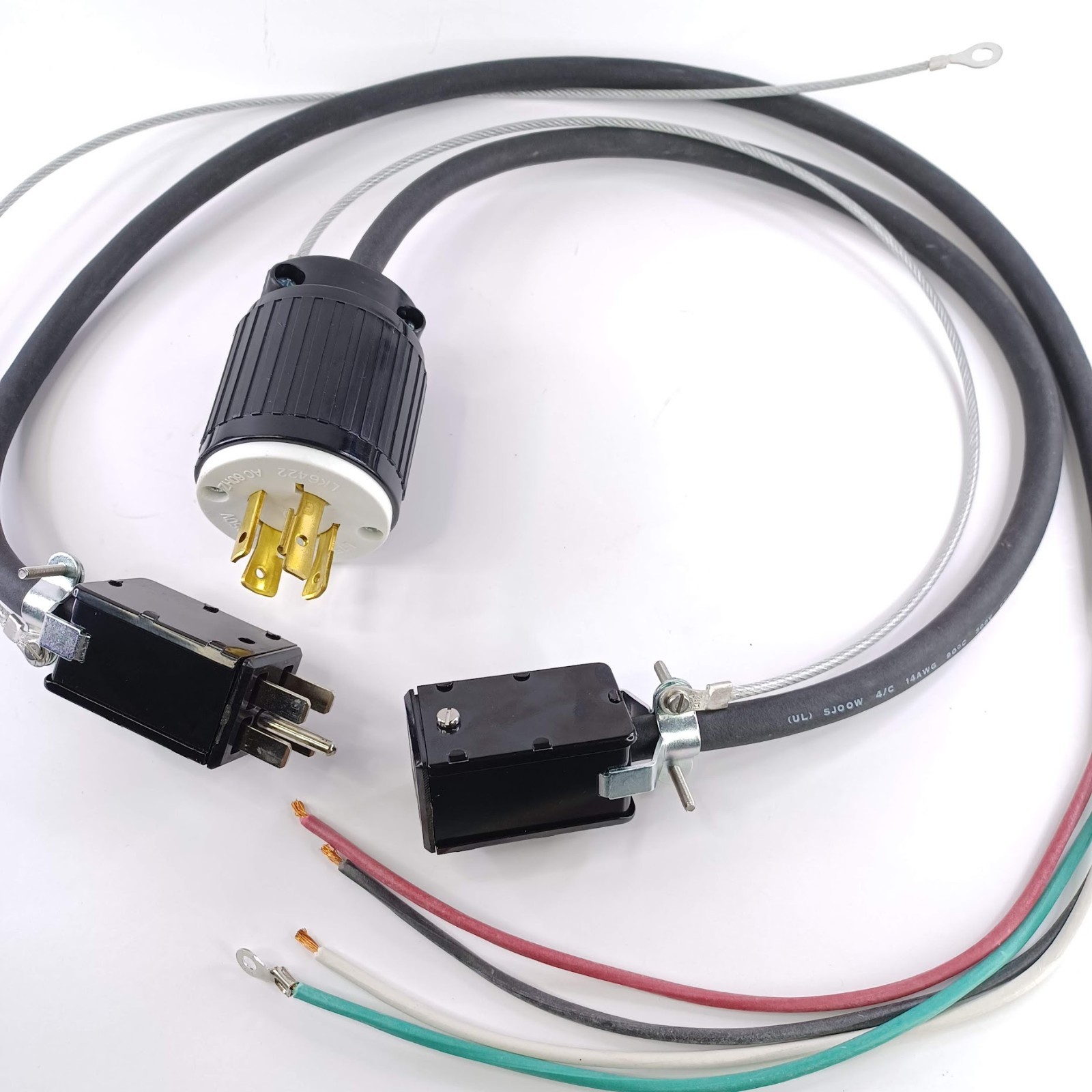 Power Cord L15-20 20A 250V plug with 5ft cable & Connectors Two Section