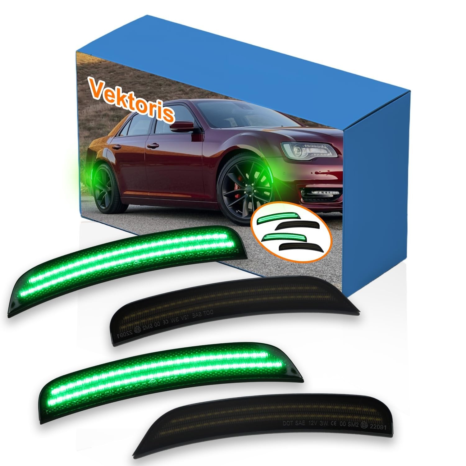 4PCS LED Fender Side Marker Lights Smoked Lens for Chrysler 300 2015-2024 -Re…