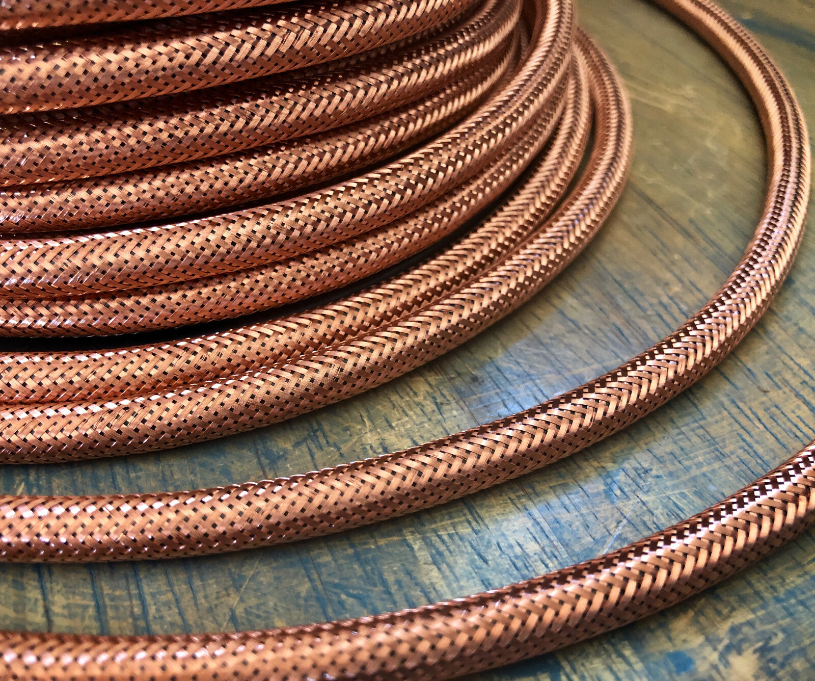 Copper Metal Covered Cord- Round 3wire Metal Braided Cable, Mesh Jack – Per Foot