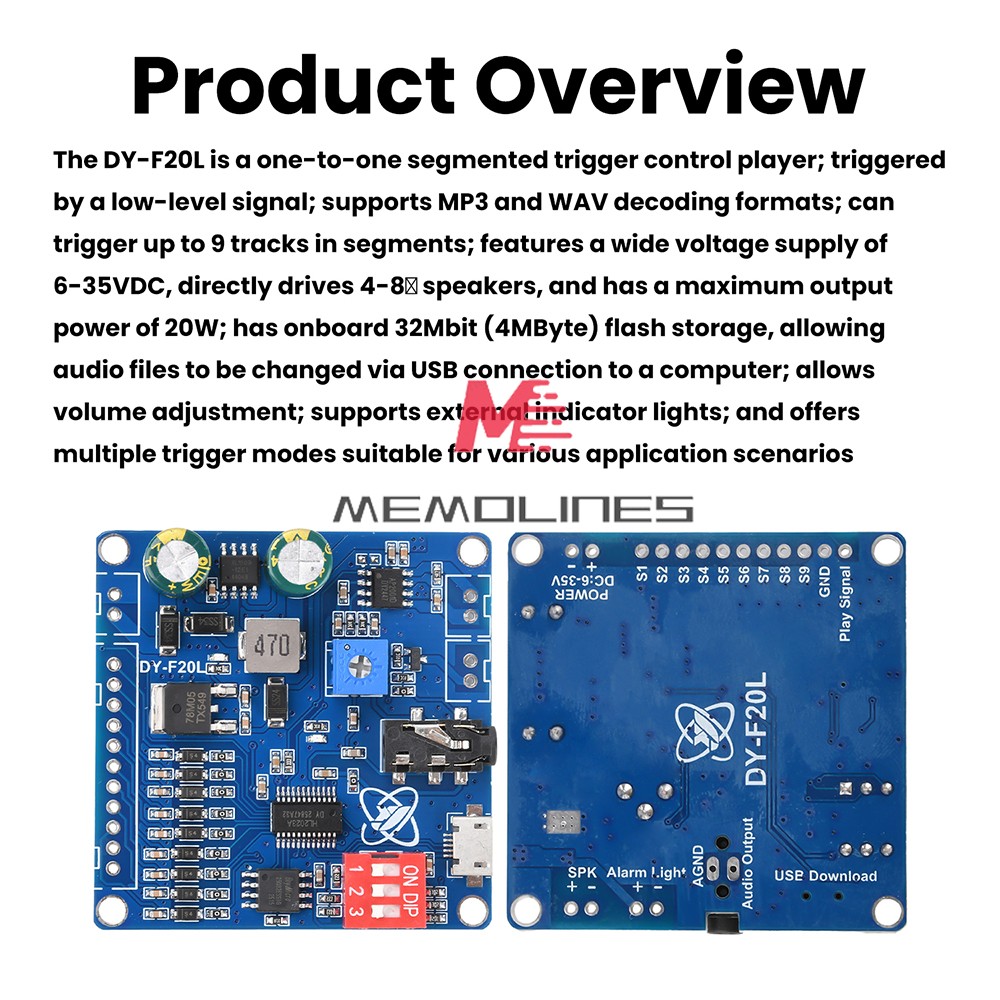 DC6-35V Voice Playback Module 9-Channel one-to-one Independent low-level trigger