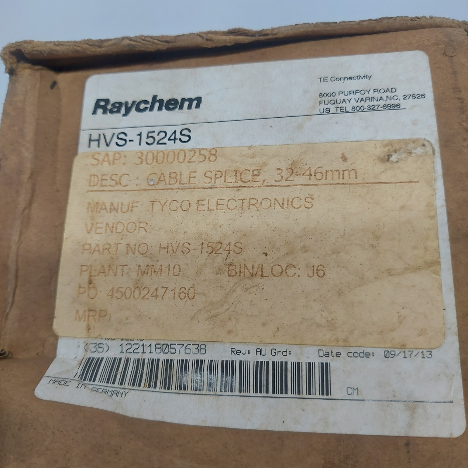 NEW RAYCHEM HVS-1524S CABLE SPLICE 32-46MM GERMANY