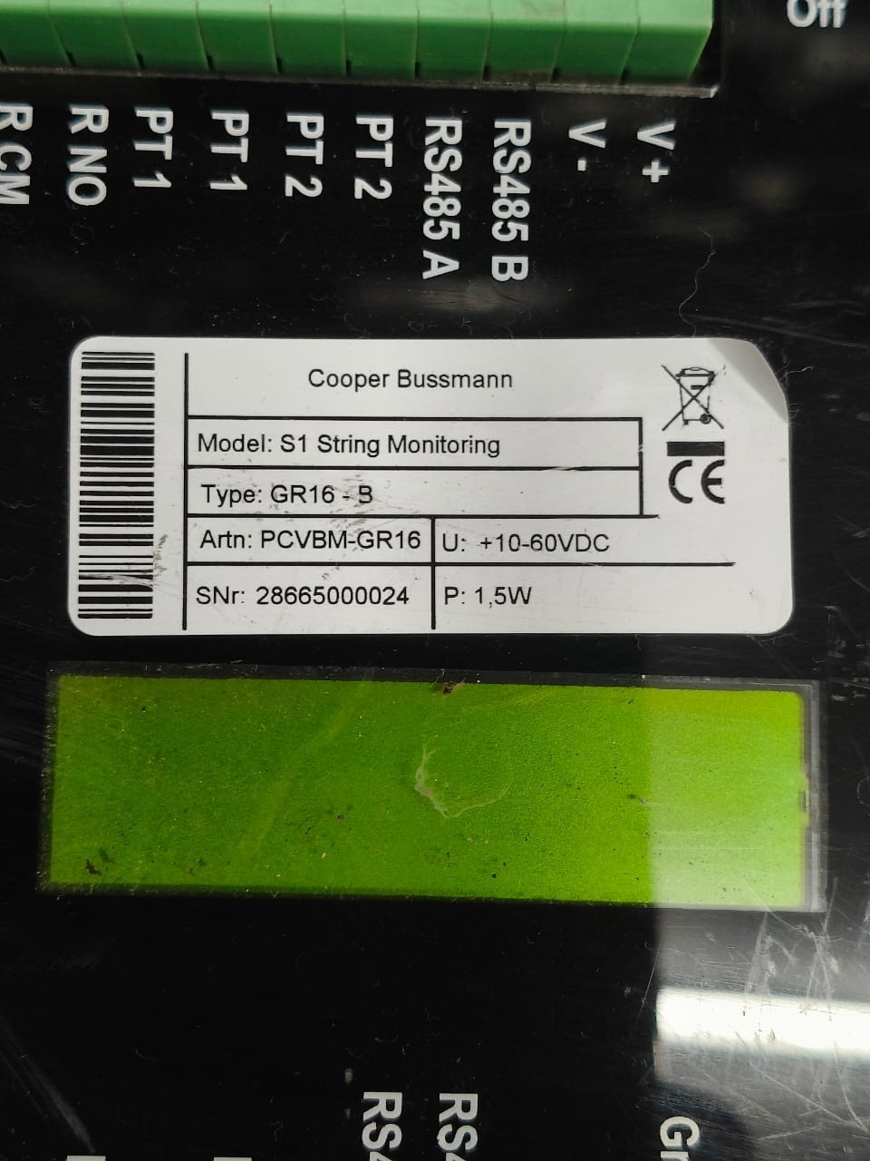COOPER BUSSMANN TYPE S1 STRING MONITORING UNIT PVCBM-GR16 FAST SHIPPING
