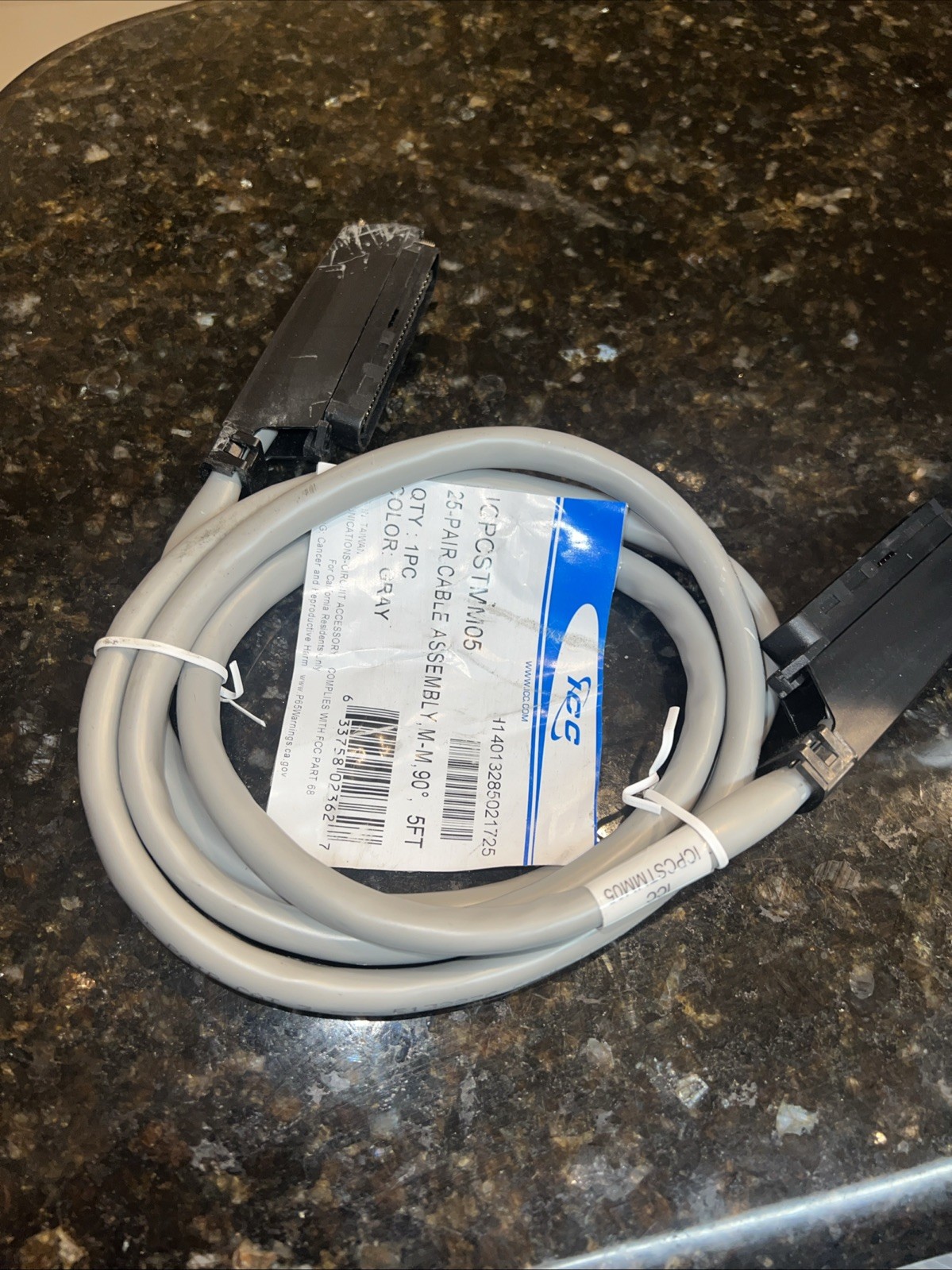Icc 25-pair Cable Assembly, M-m, 5ft Category 3 For Network Device 5 Ft 1 DAMAGE