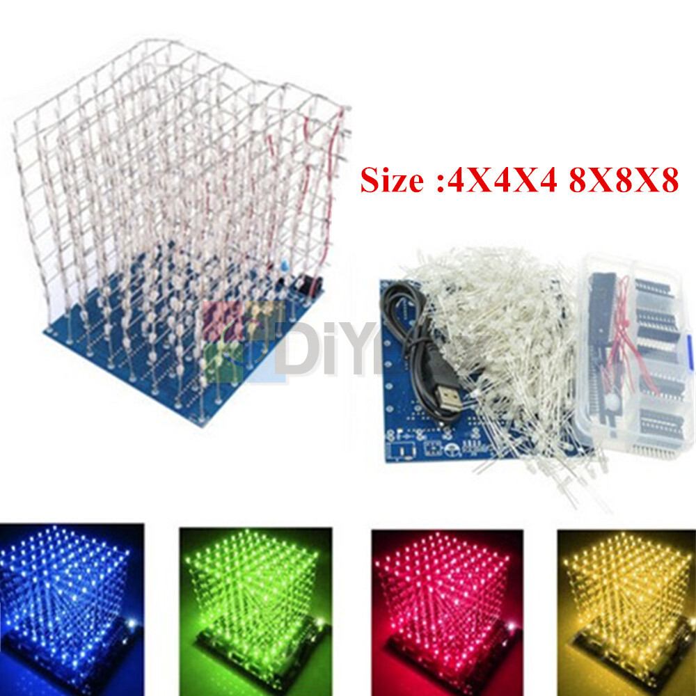 3D LED Light 4x4x4/ 8x8x8 Square LED Cube Lamp LED PCB Board Electronic DIY Kit