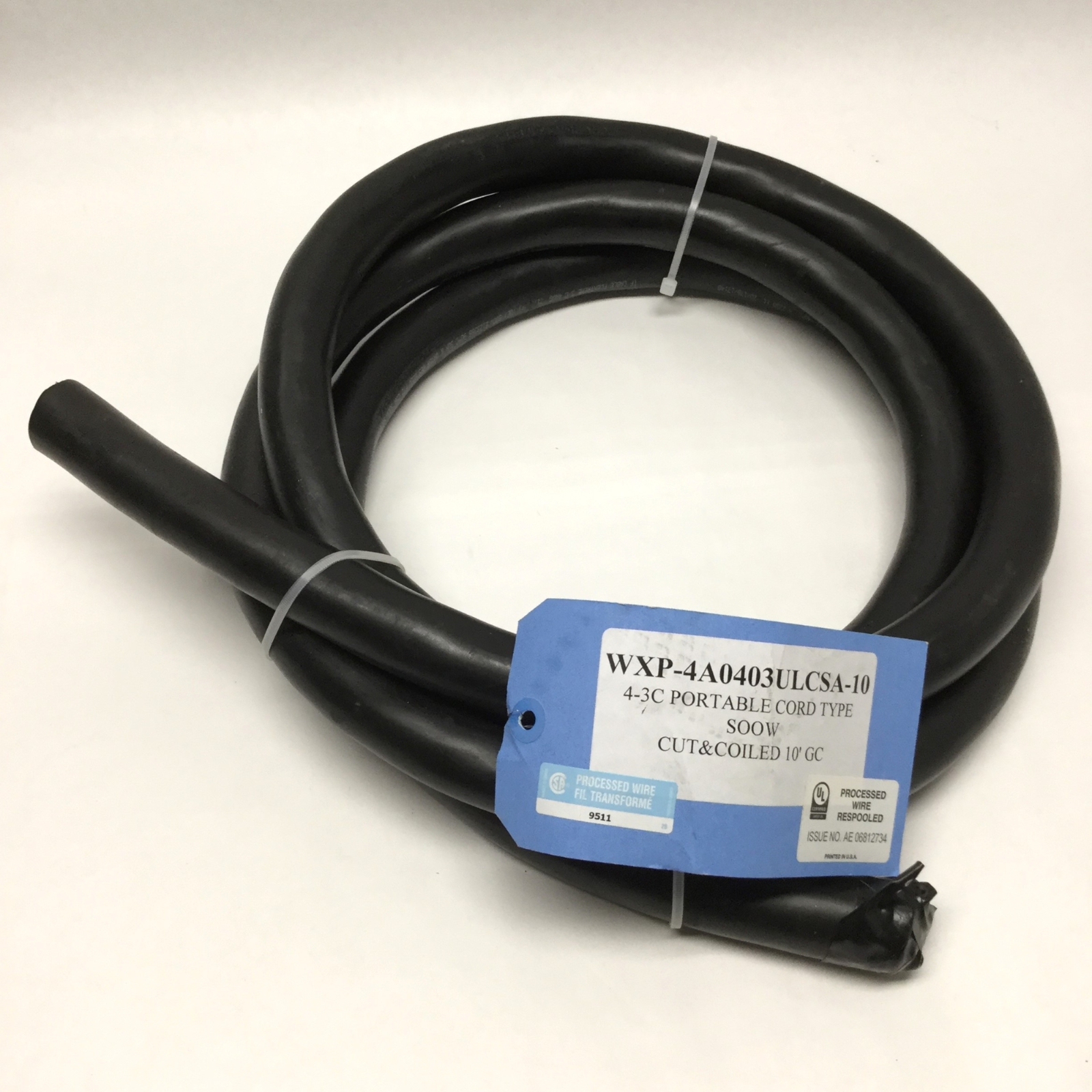 TF Cable Flextreme 4/3 Portable Service Cord SOOW 600V 4AWG x 3 Conductor, 10ft