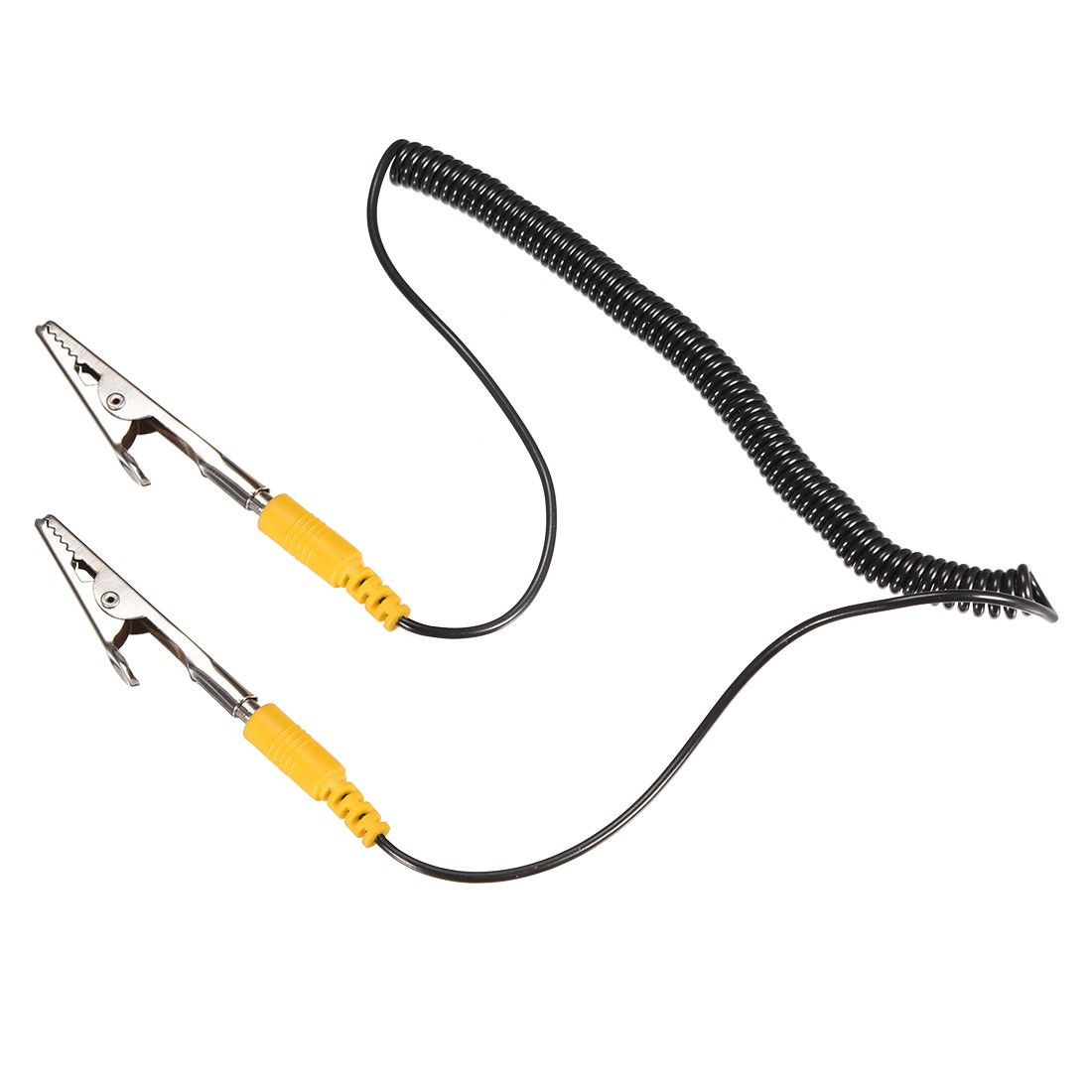 Anti-Static ESD Grounding Cable Coiled Cord w Double Alligator Clip Claw