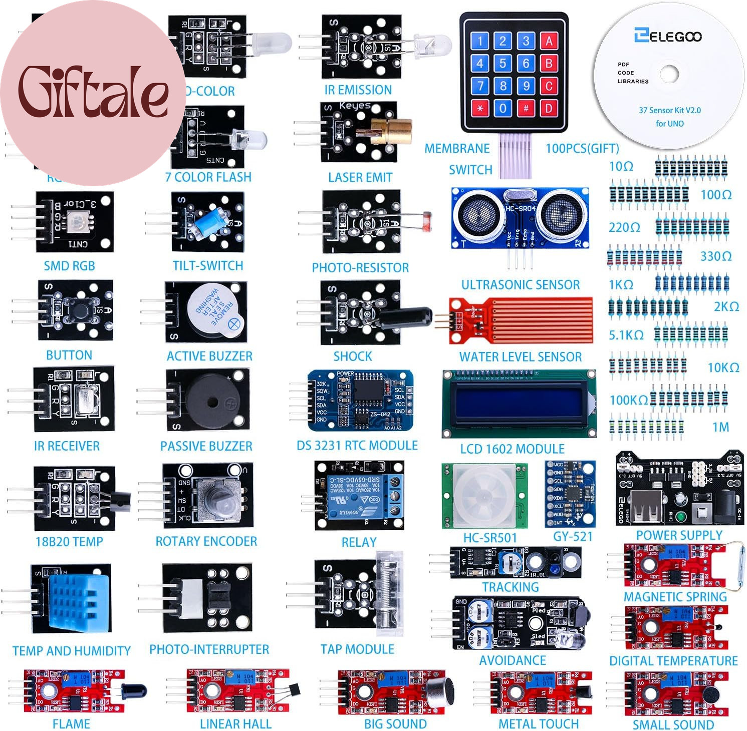 Upgraded 37 in 1 Sensor Modules Kit with Tutorial Compatible with R3 MEGA 2560 N