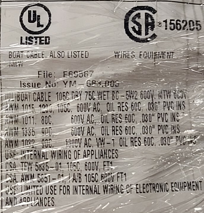 Southwire/Copperfield #16awg 26×30 Boat Cable BC-5W2 Hook-Up Wire Yellow /100ft