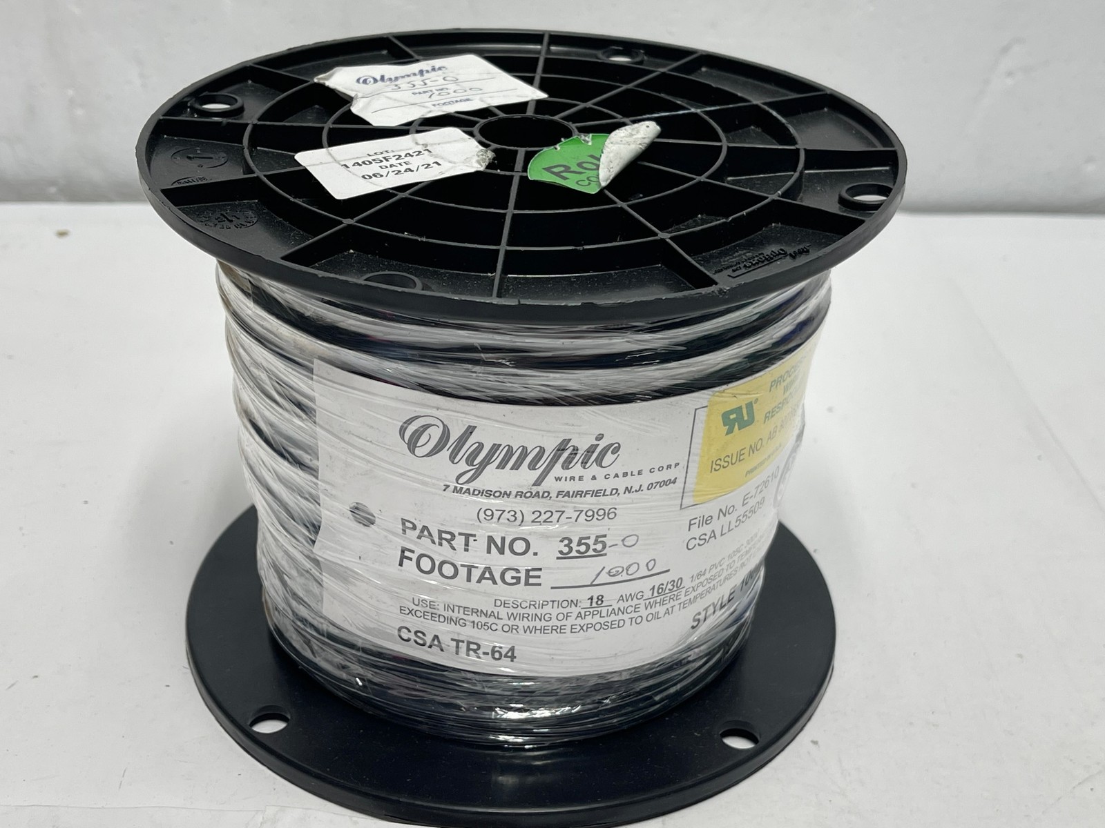 1000ft 18AWG 300V Copper Wire Olympic #355-0 Black