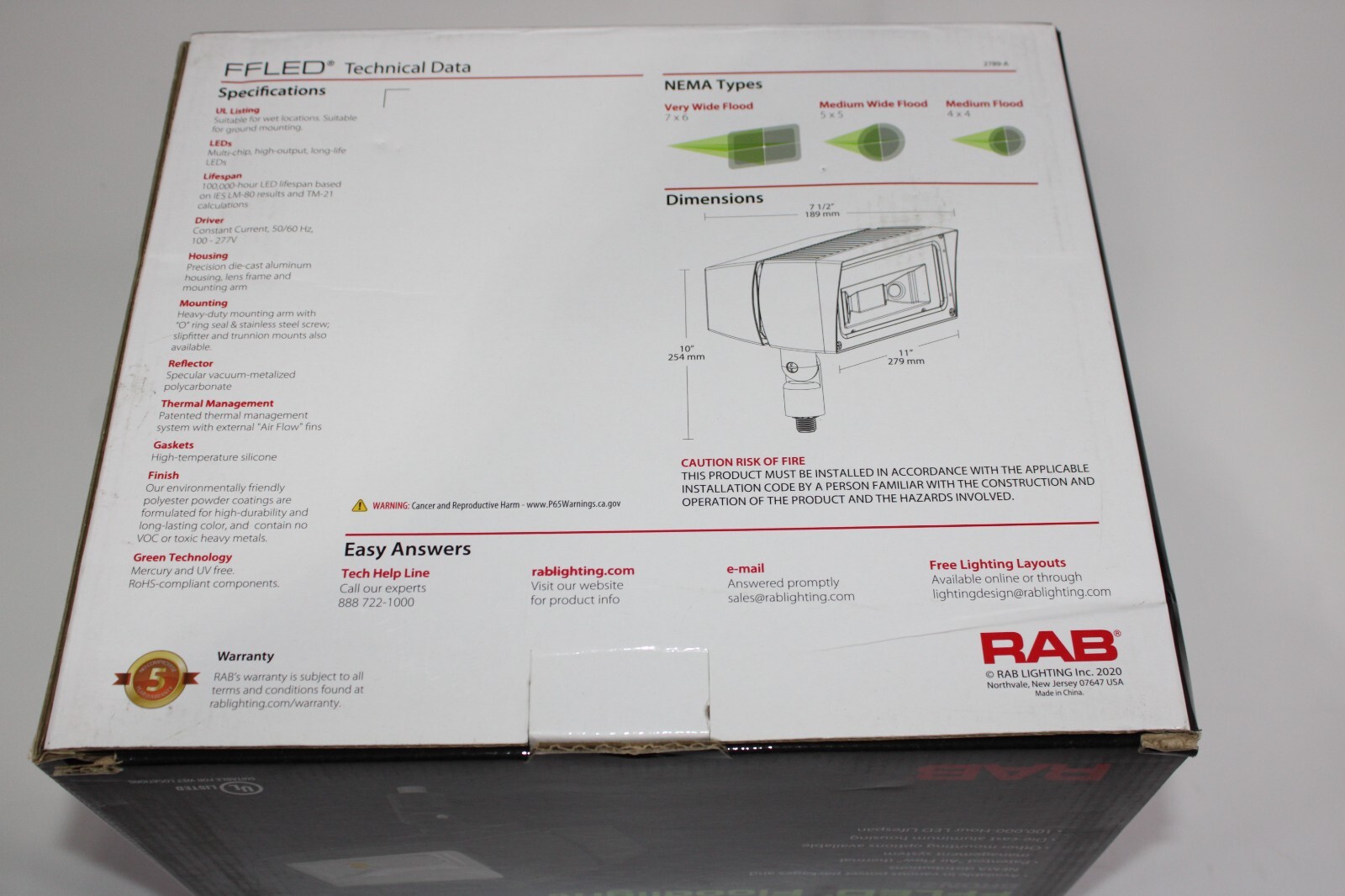 NEW RAB LIGHTING FFLED26NB44/PCU FFLED Floodlight 4000k Broze commercial