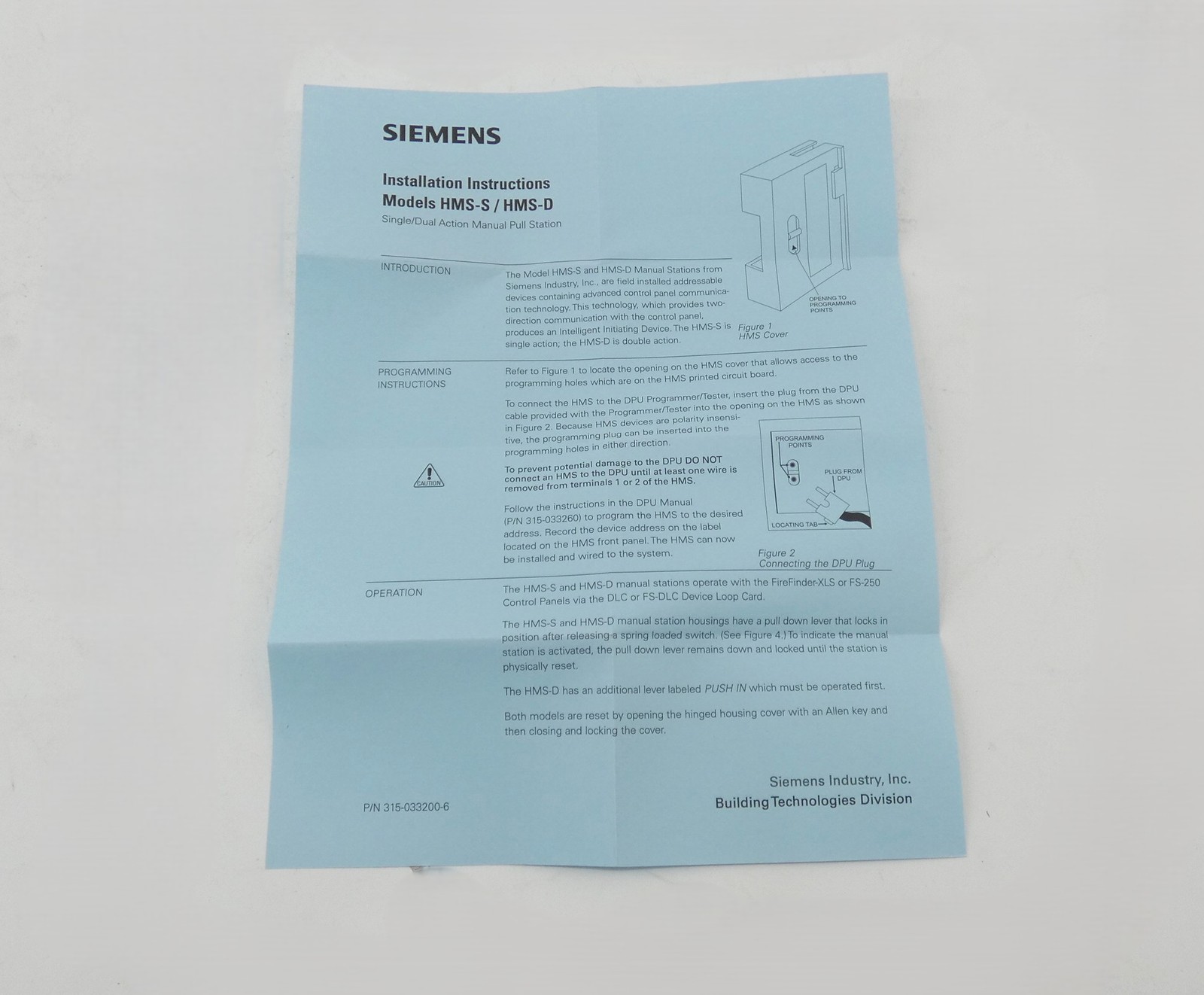 Siemens 500-033400 HMS-D Manual Fire Alarm Pull Station – NEW Surplus!