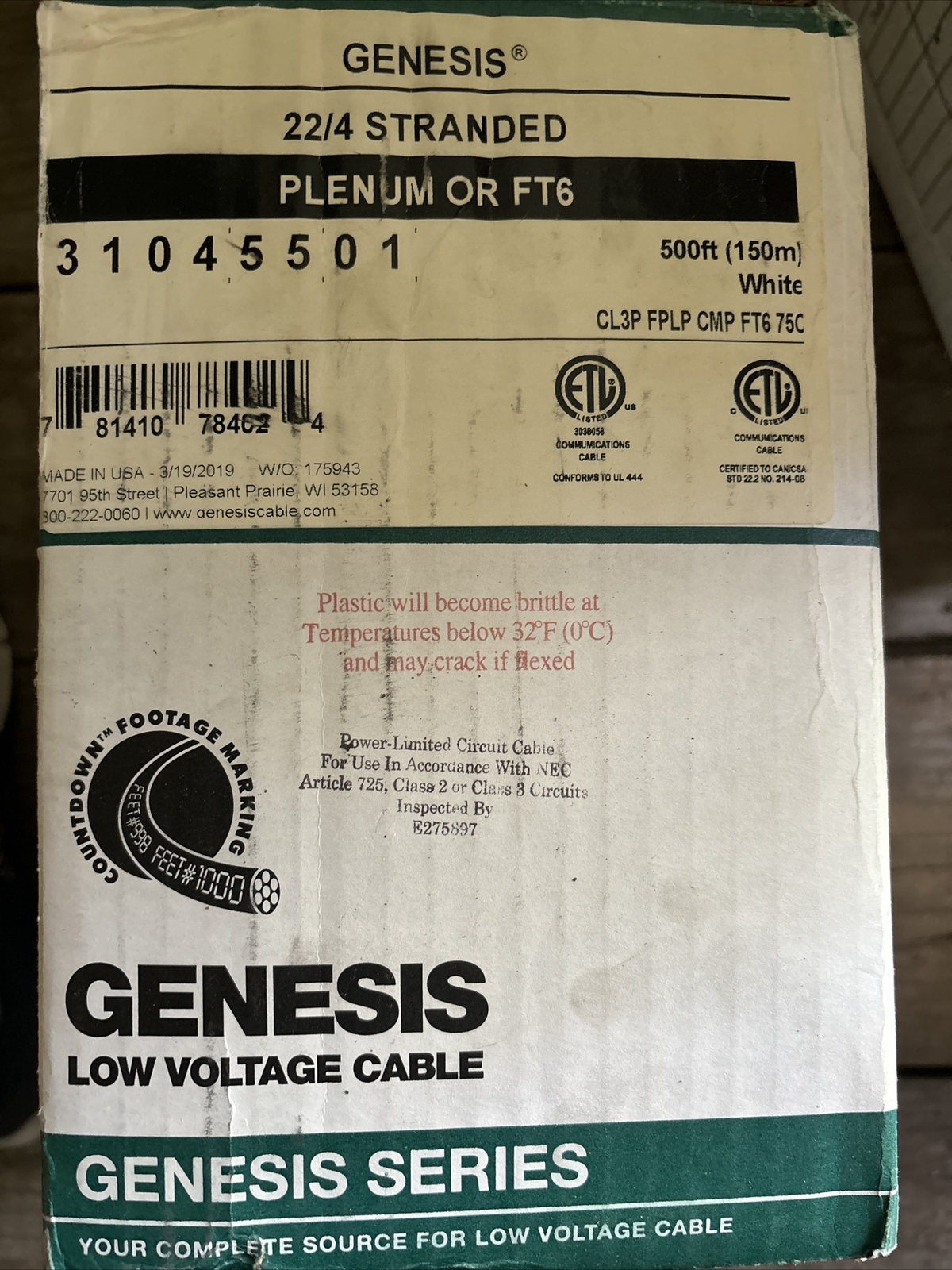 Honeywell Genesis 31045501 22/4 Stranded Unshielded Cable White 500′