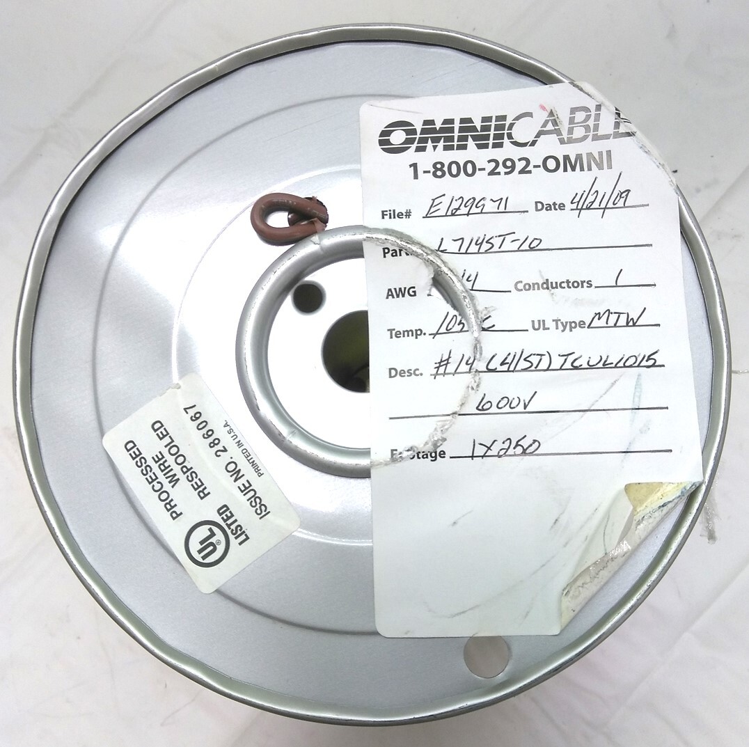 New Omni 714ST-10 MTW Electrical Wire, 41 Strand, 14 AWG, 600V, UL1015, 250′