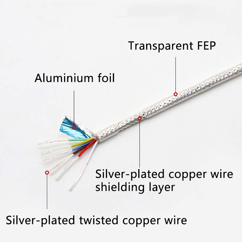 FEP Silver Plated Shielded Cable 2-6 Cores Silver Plated Stranded Copper Wire