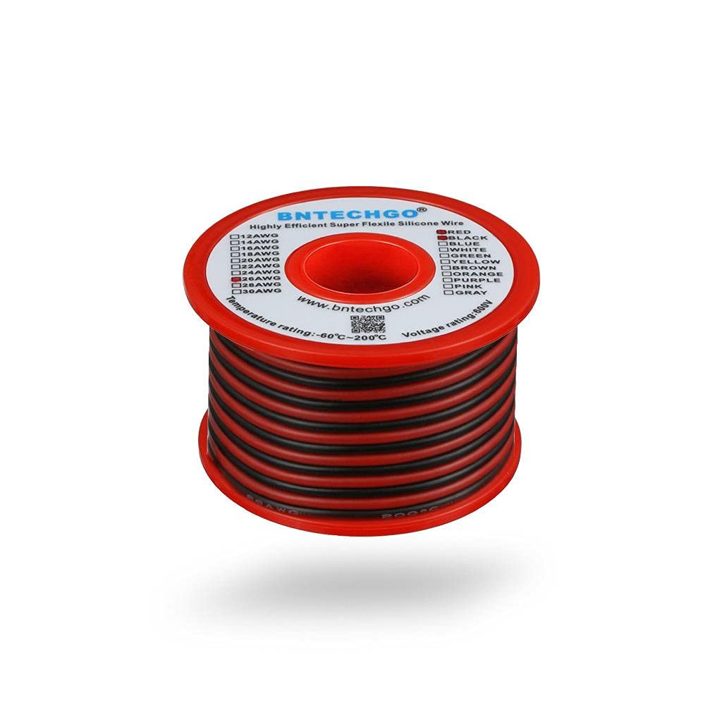 26 Gauge Silicone Wire Spool Red and Black Each 25ft 2 Separate Wires Flexibl…