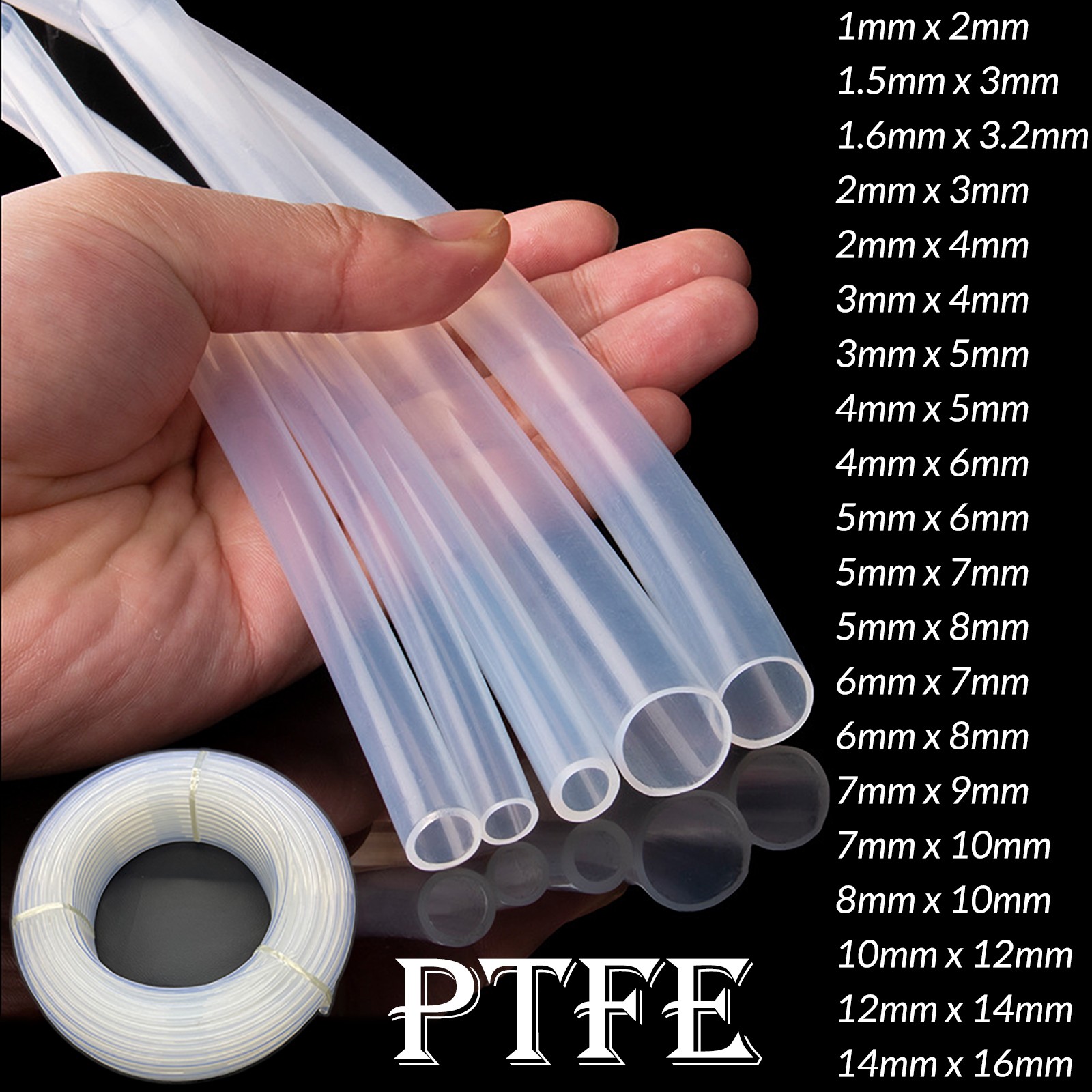 PTFE Tube Tubing Pipe ID 1mm – 20mm OD 2mm-25mm Translucent High Temp Resistance
