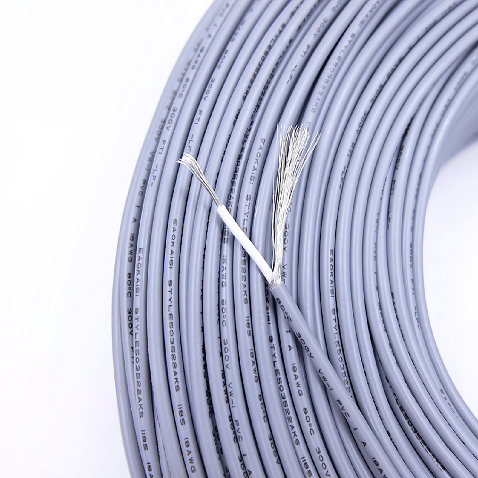 Single Core Shield Wire 28/26/24/22 – 14AWG Audio Cable UL1533 UL1185 Black/Grey