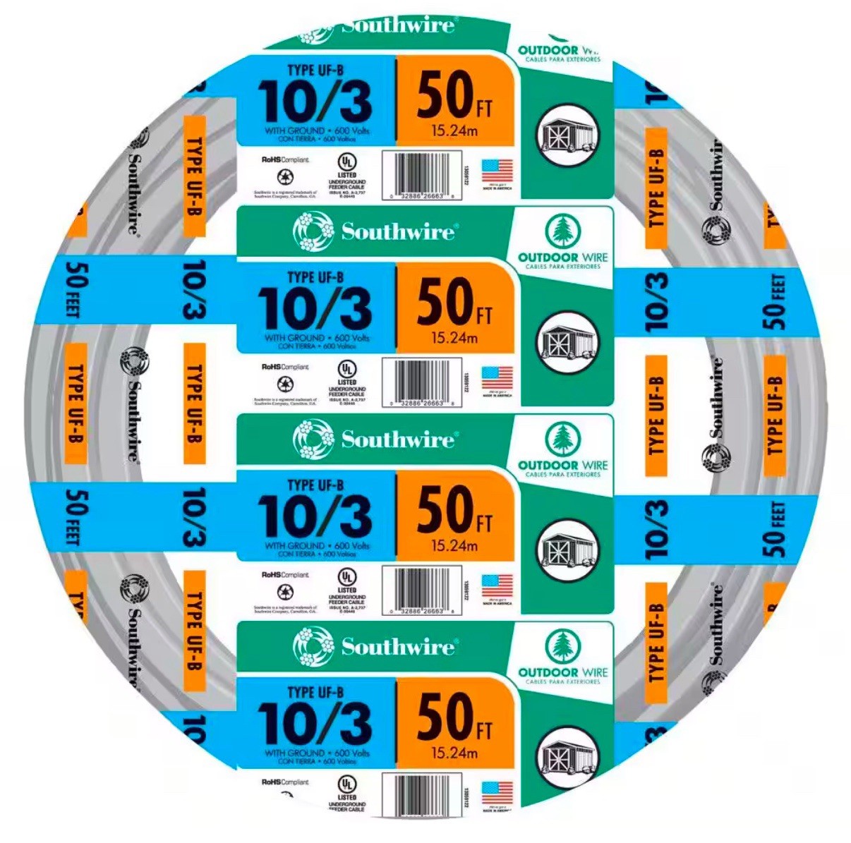 Southwire 50 ft. 10/3 Gray Solid CU UF-B W/G Wire 13059122