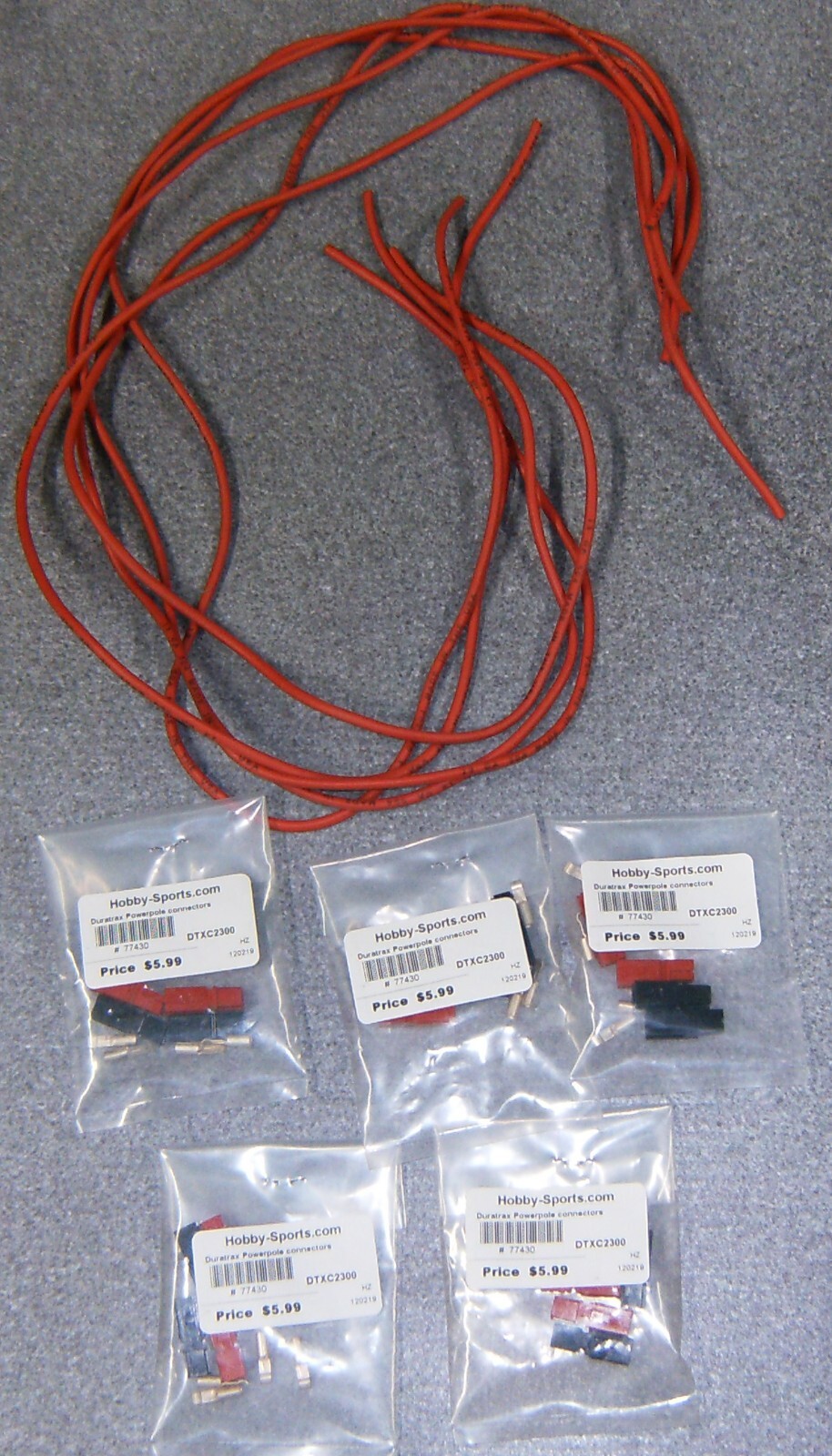 DLR 25′ Silicone Wire 13AWG 13 Gauge Red 5 x 3 Feet With Powerpole Connectors