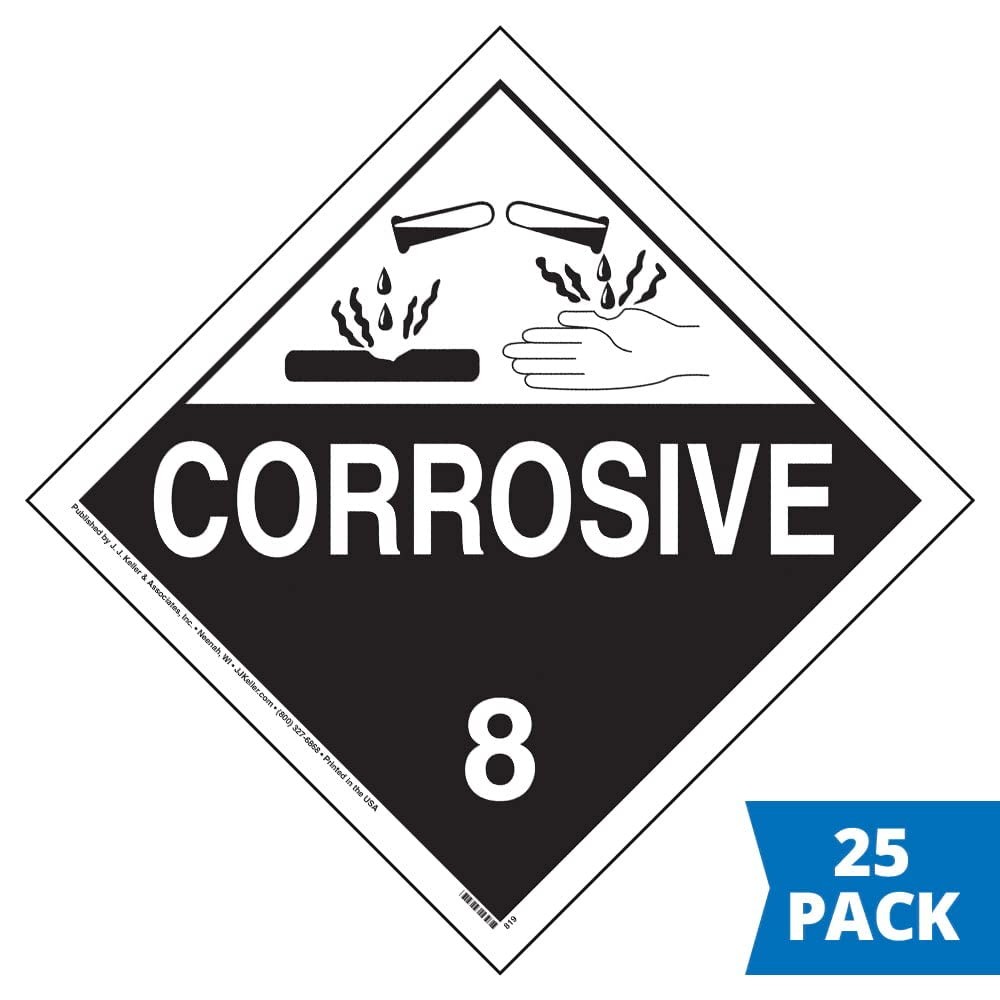 Class 8 Corrosive Placard, Worded, 10.75″ x 10.75″ Removable Self Adhesive Ec…
