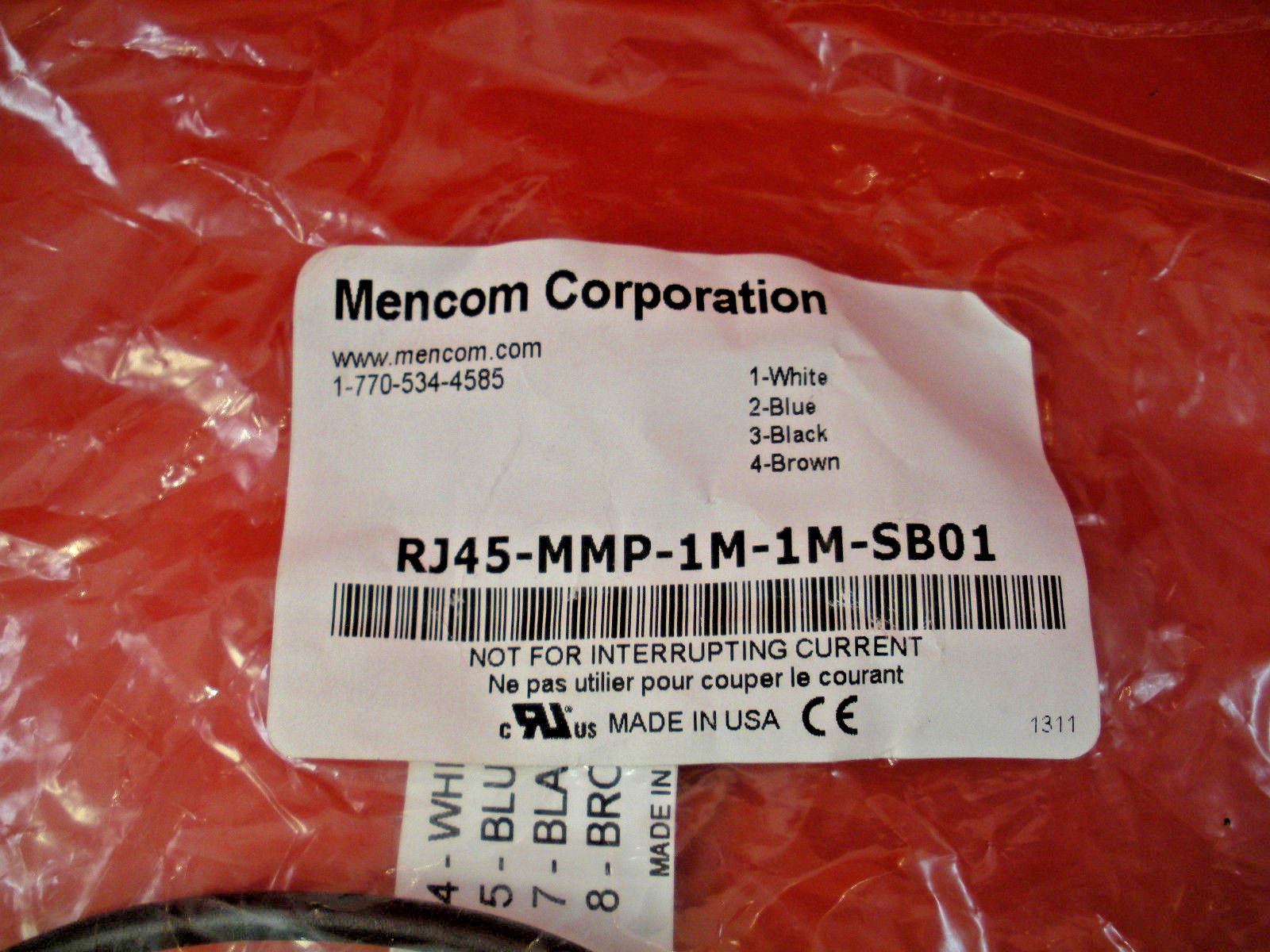 Mencom RJ45-MMP-1M-1M-SB01 Cat5 E Cable ETL to TIA/EIA-568-B Cat 5 Nib New
