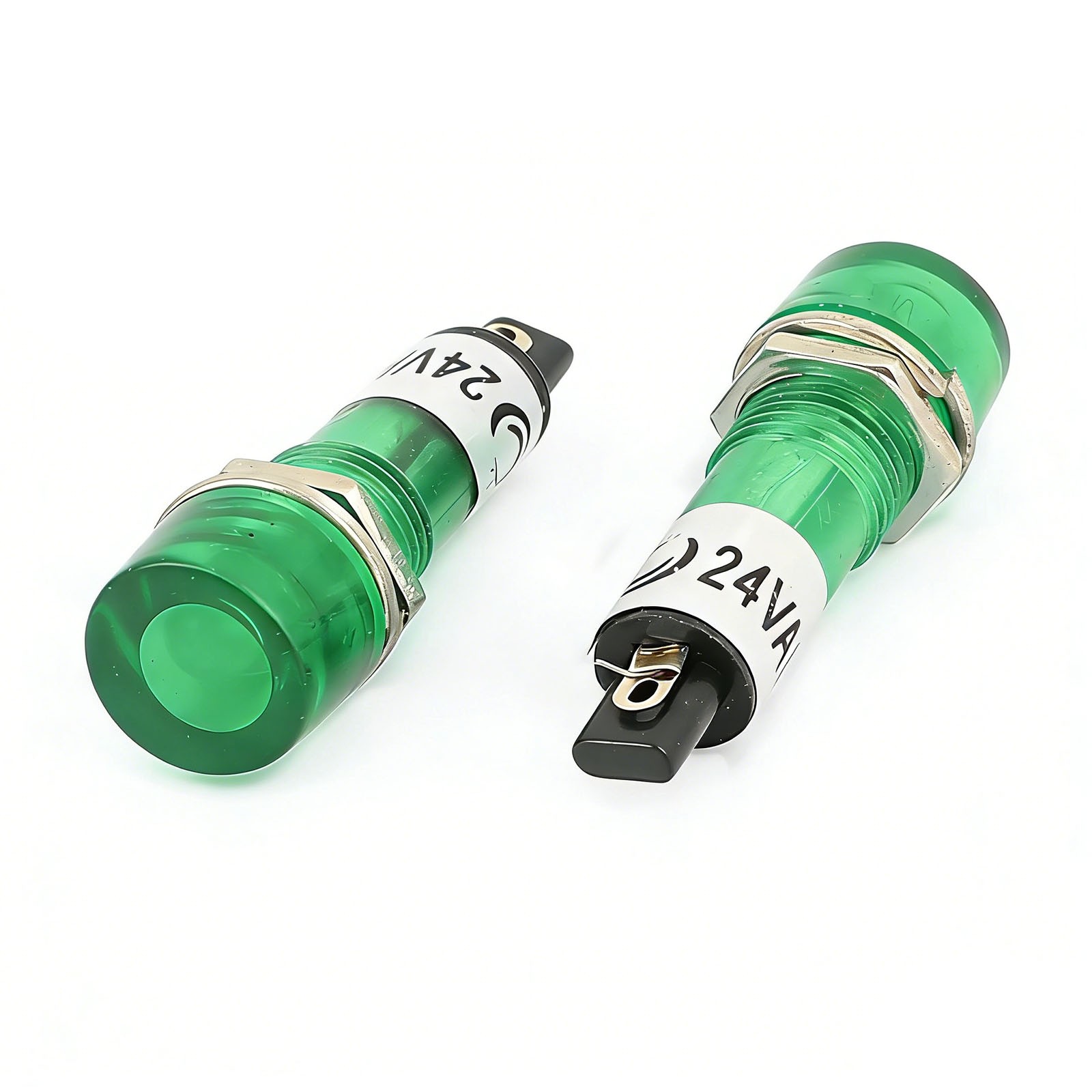 10 Pcs AC/DC 24V 2 Terminals Green Light Signal Threaded Indicator Lamp